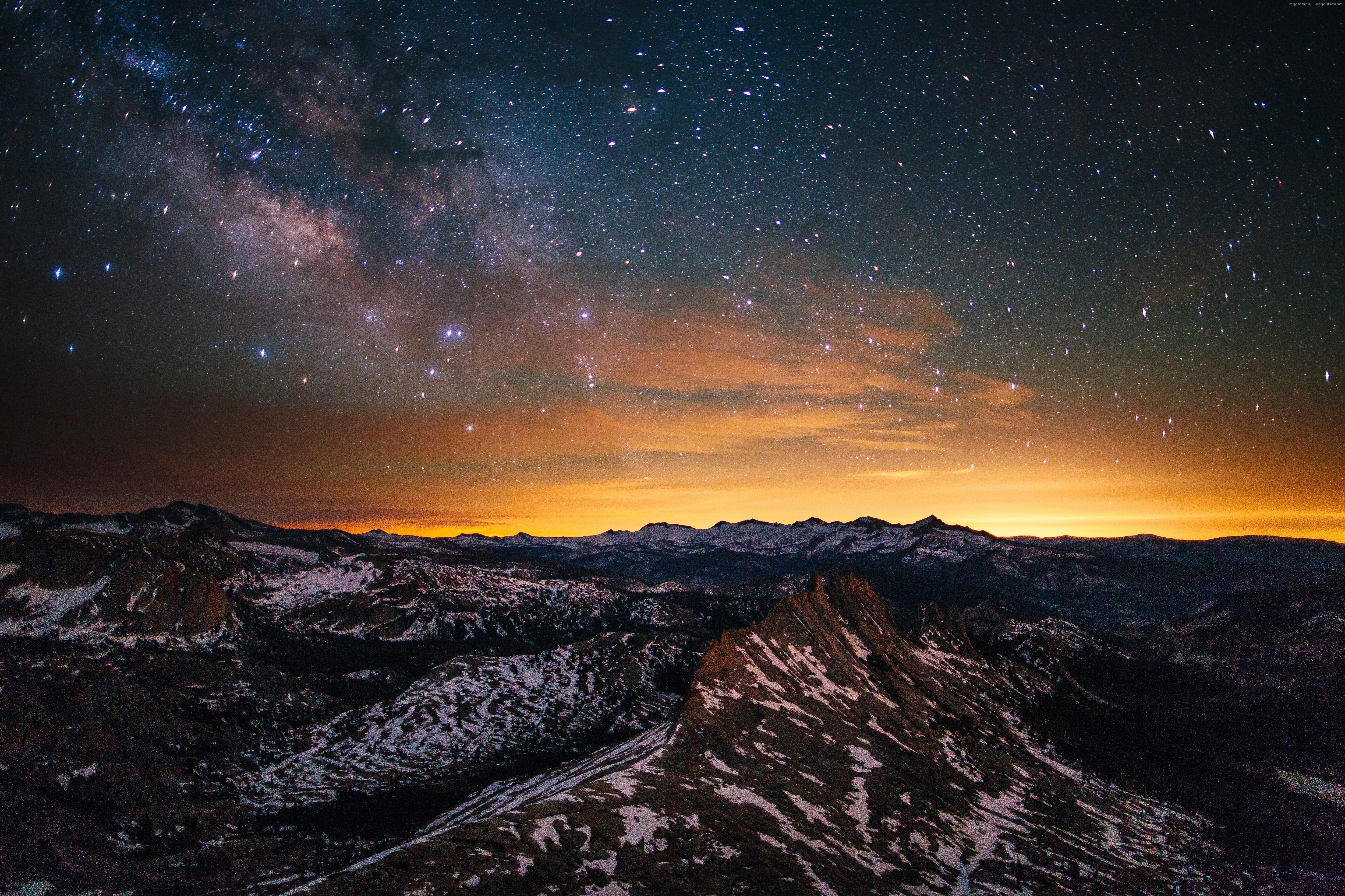 General 5760x3840 nebula mountains night sky low light stars sky snow sunset sunset glow sunlight starred sky