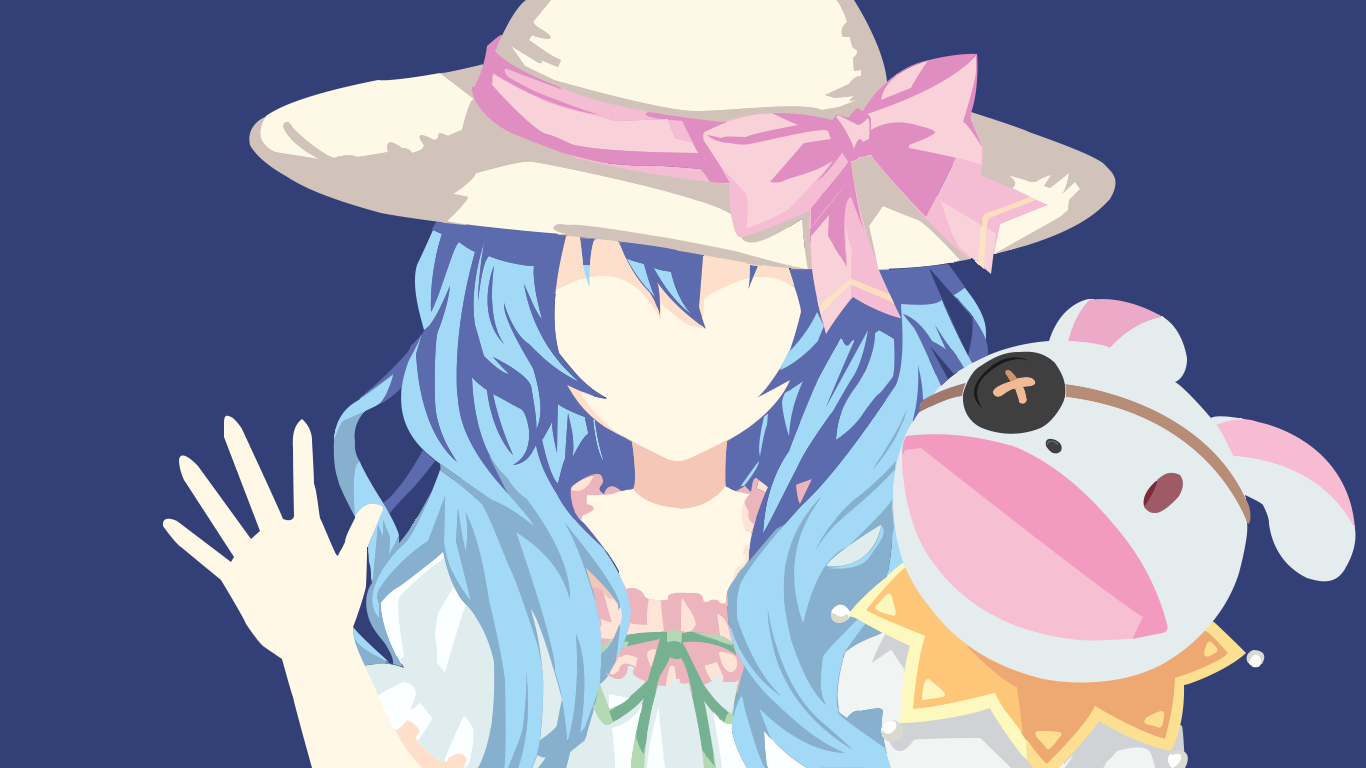 Anime 1366x768 anime girls Date A Live Yoshino anime vectors hat cyan hair blue background eyepatches long hair anime women with hats