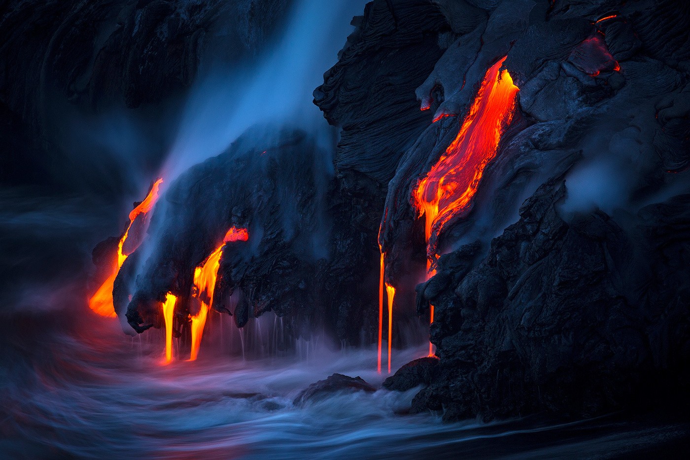 General 1400x933 nature rocks sea volcano smoke Tom Kualii volcanic eruption lava Hawaii island