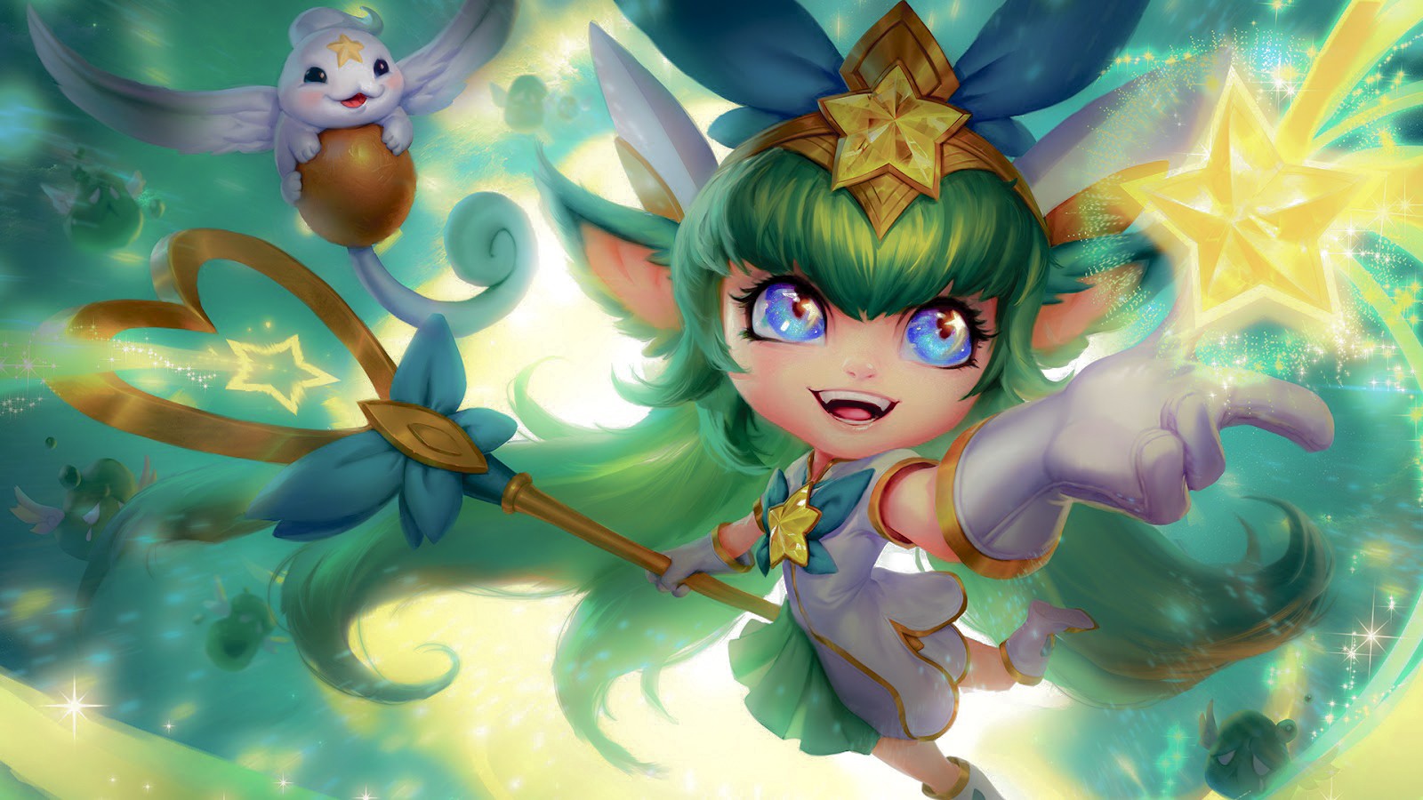 General 1600x900 Lulu (League of Legends) League of Legends green hair blue eyes Riot Games video game characters