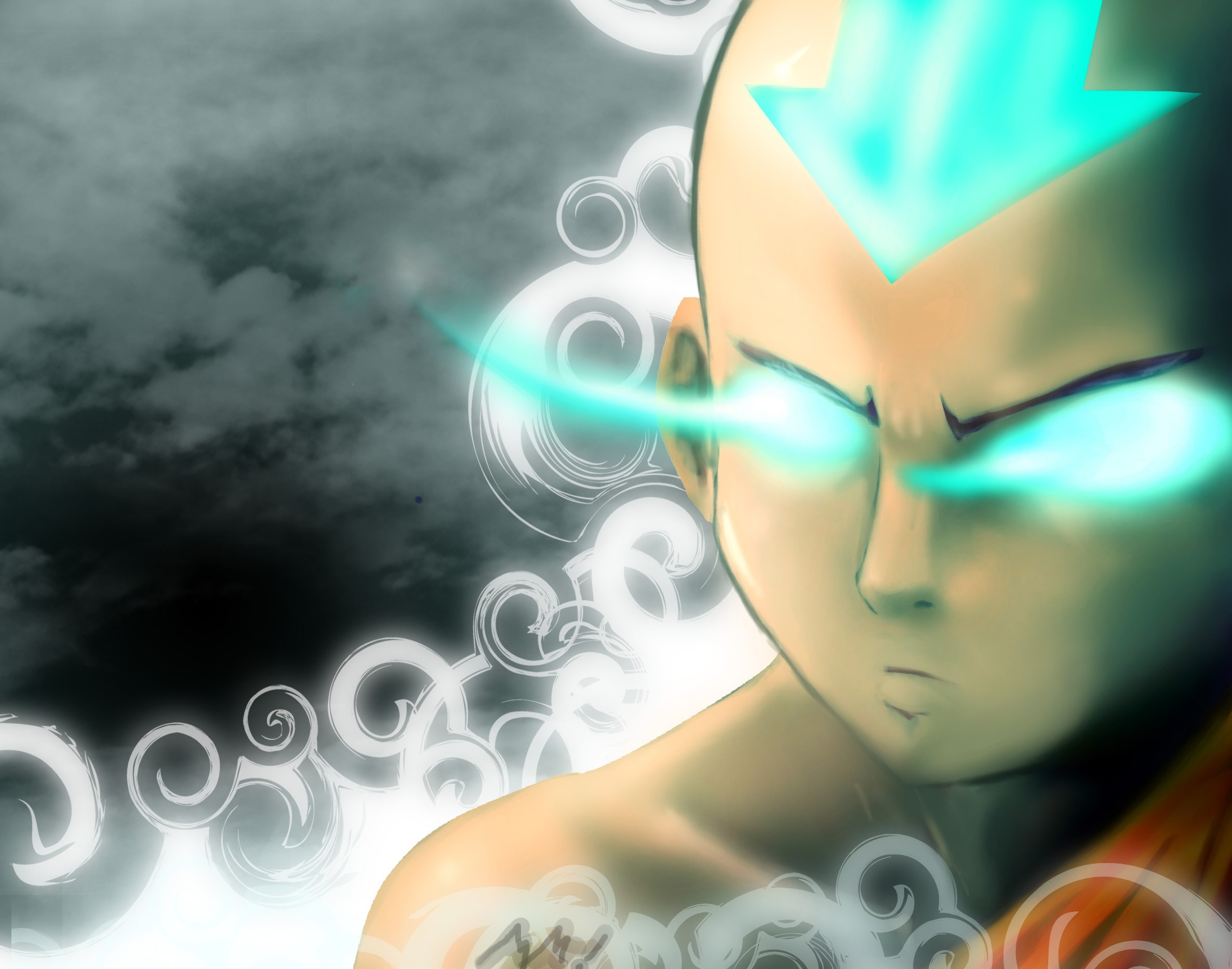 Anime 2372x1866 anime Avatar: The Last Airbender glowing eyes anime boys Aang cyan