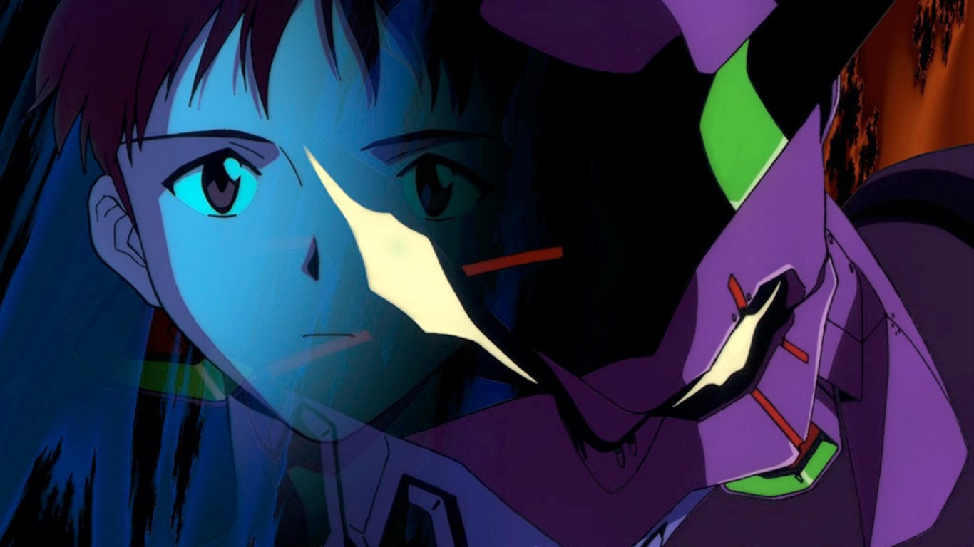 Anime 1366x768 anime Neon Genesis Evangelion blue purple face
