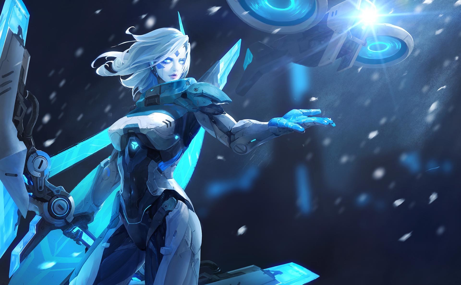 General 1920x1188 fantasy art futuristic warrior League of Legends cyan blue Ashe (League of Legends) video game girls science fiction science fiction women video game art long hair PC gaming bow girls with guns