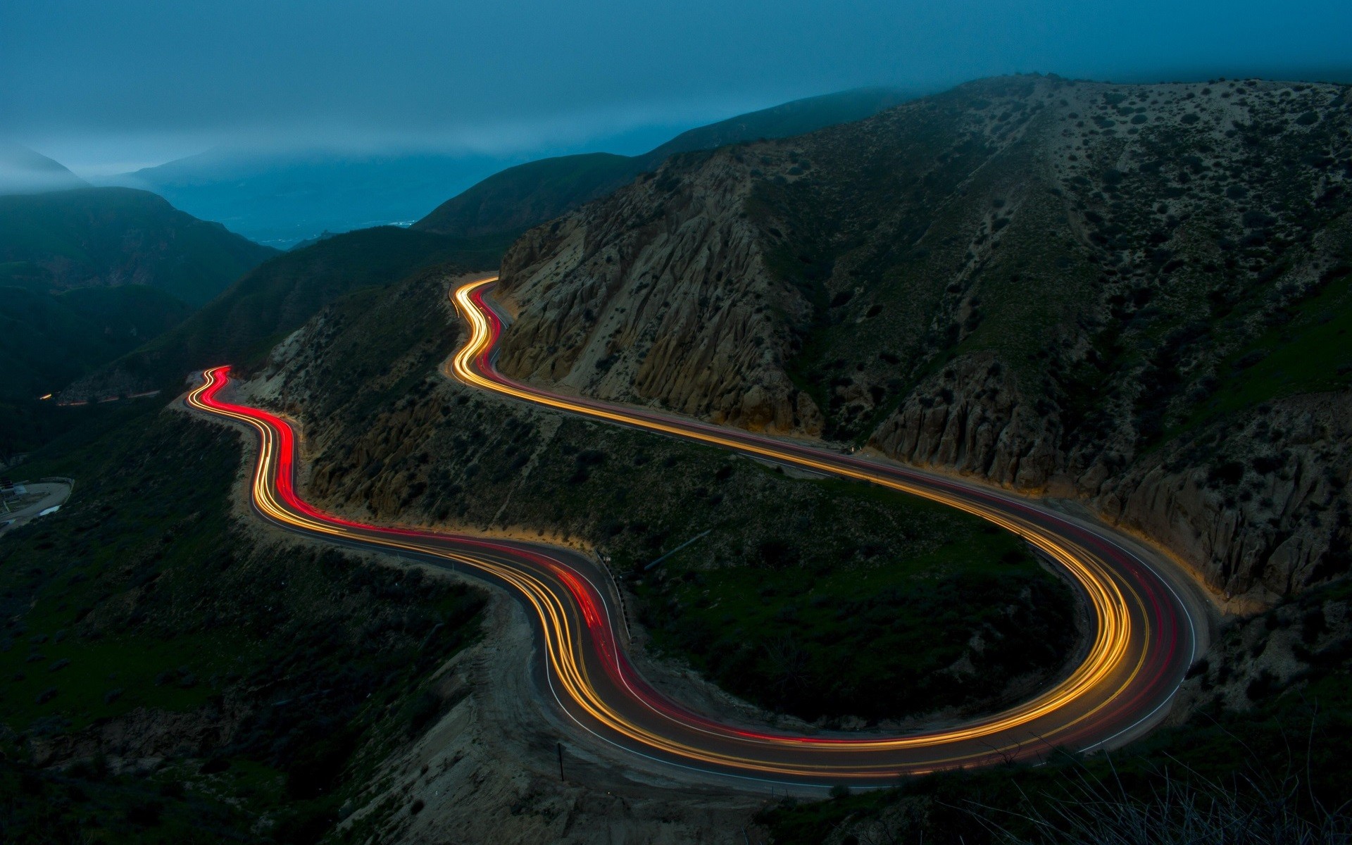 General 1920x1200 road landscape long exposure California aerial view hairpin turns low light