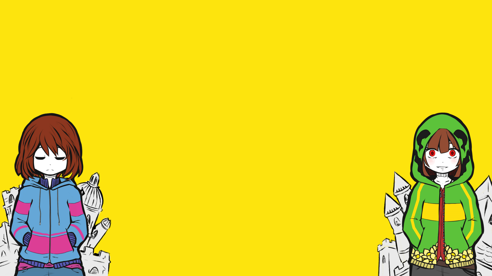 Anime 1920x1080 Undertale hoods Frisk Chara simple background yellow yellow background