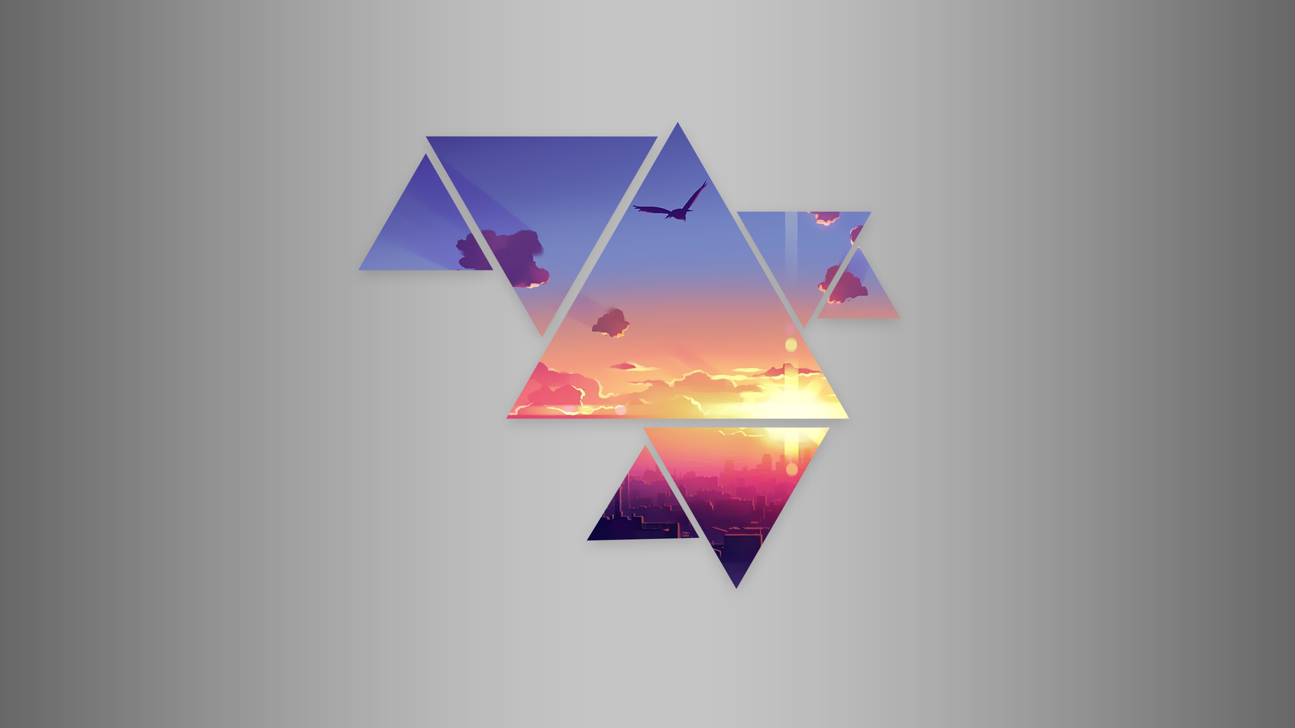abstract, sunset, triangle, simple background, digital art | 2560x1440 ...