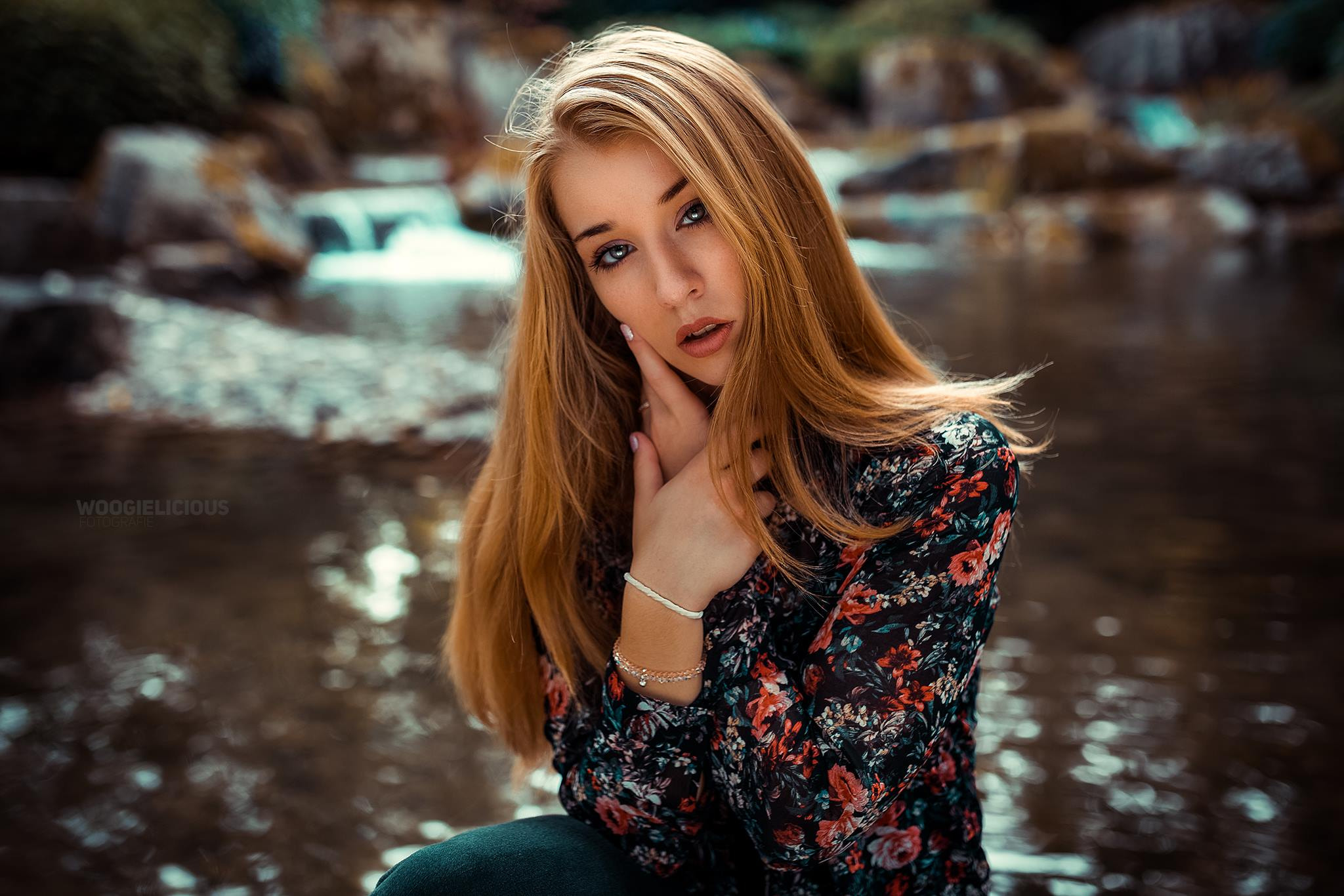 People 2048x1366 women blonde river portrait depth of field women outdoors Michi Woogie