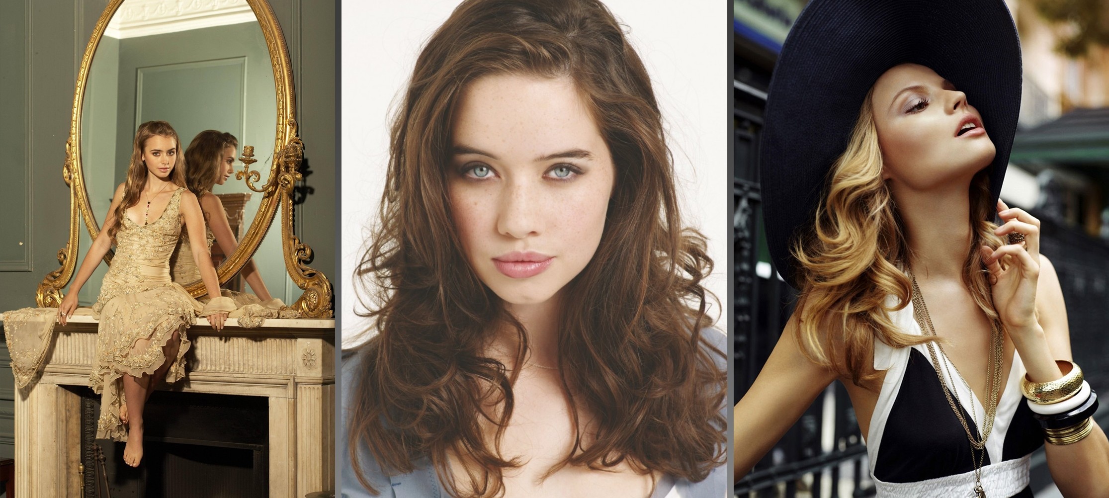 People 2231x1002 collage women model face portrait mirror Anna Popplewell Lily Collins