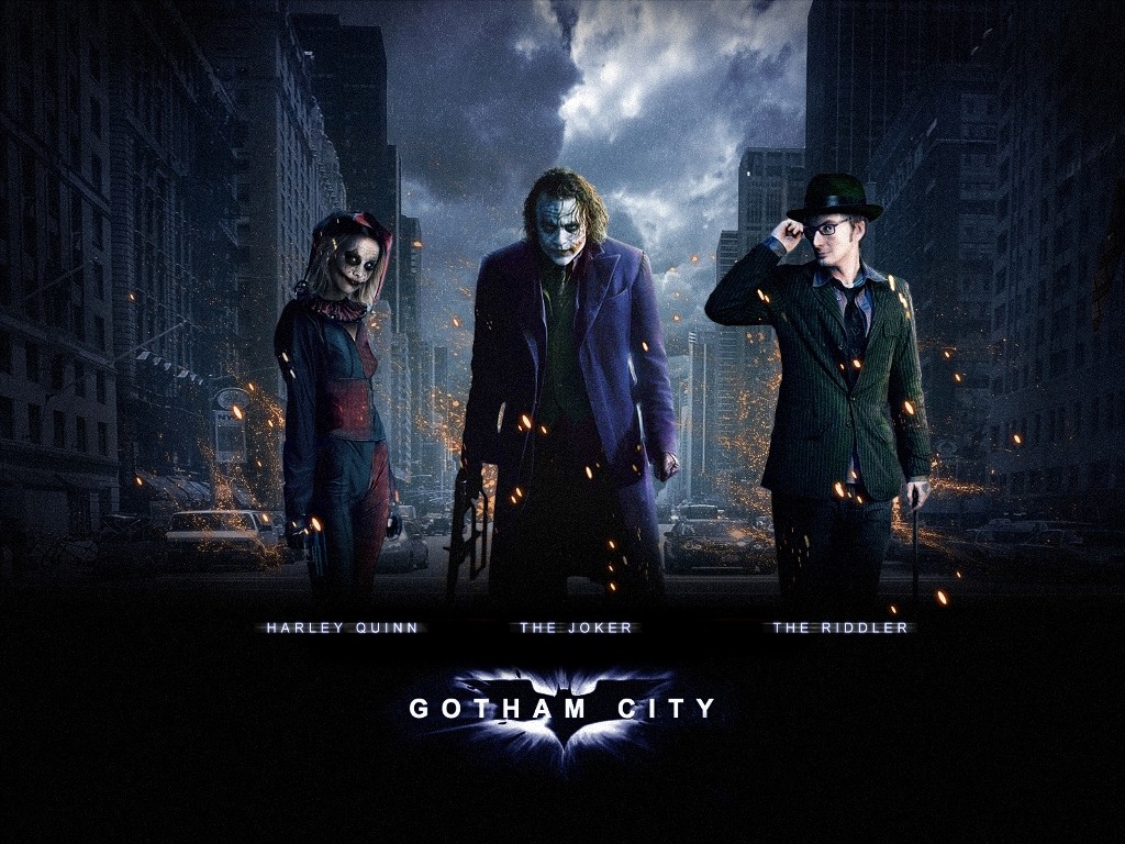 General 1024x768 Batman Gotham City Joker city movies Heath Ledger David Tennant Harley Quinn The Riddler
