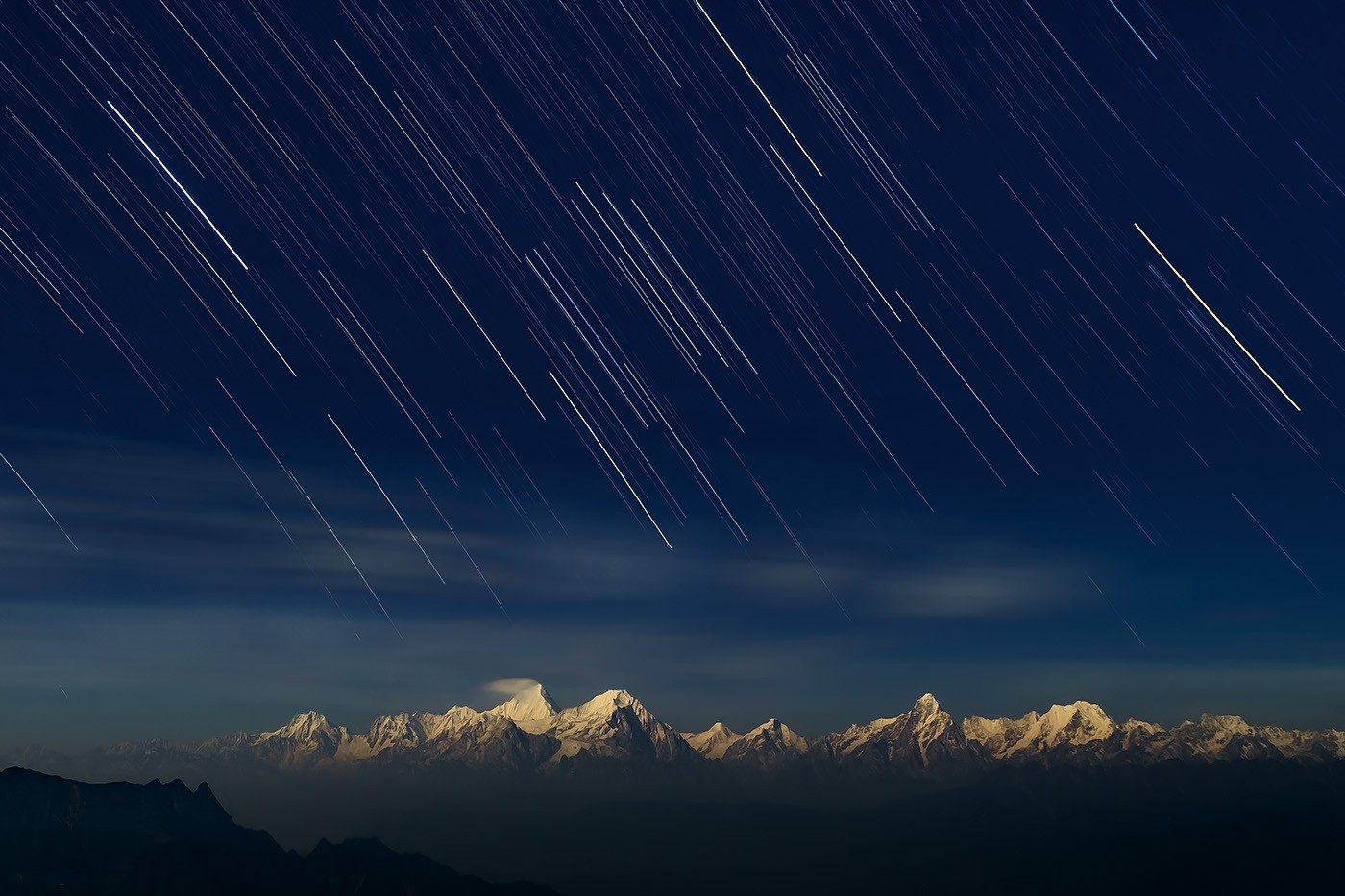 General 1400x933 photography landscape nature stars mountains starry night snowy peak long exposure sky Himalayas China moonlight Asia