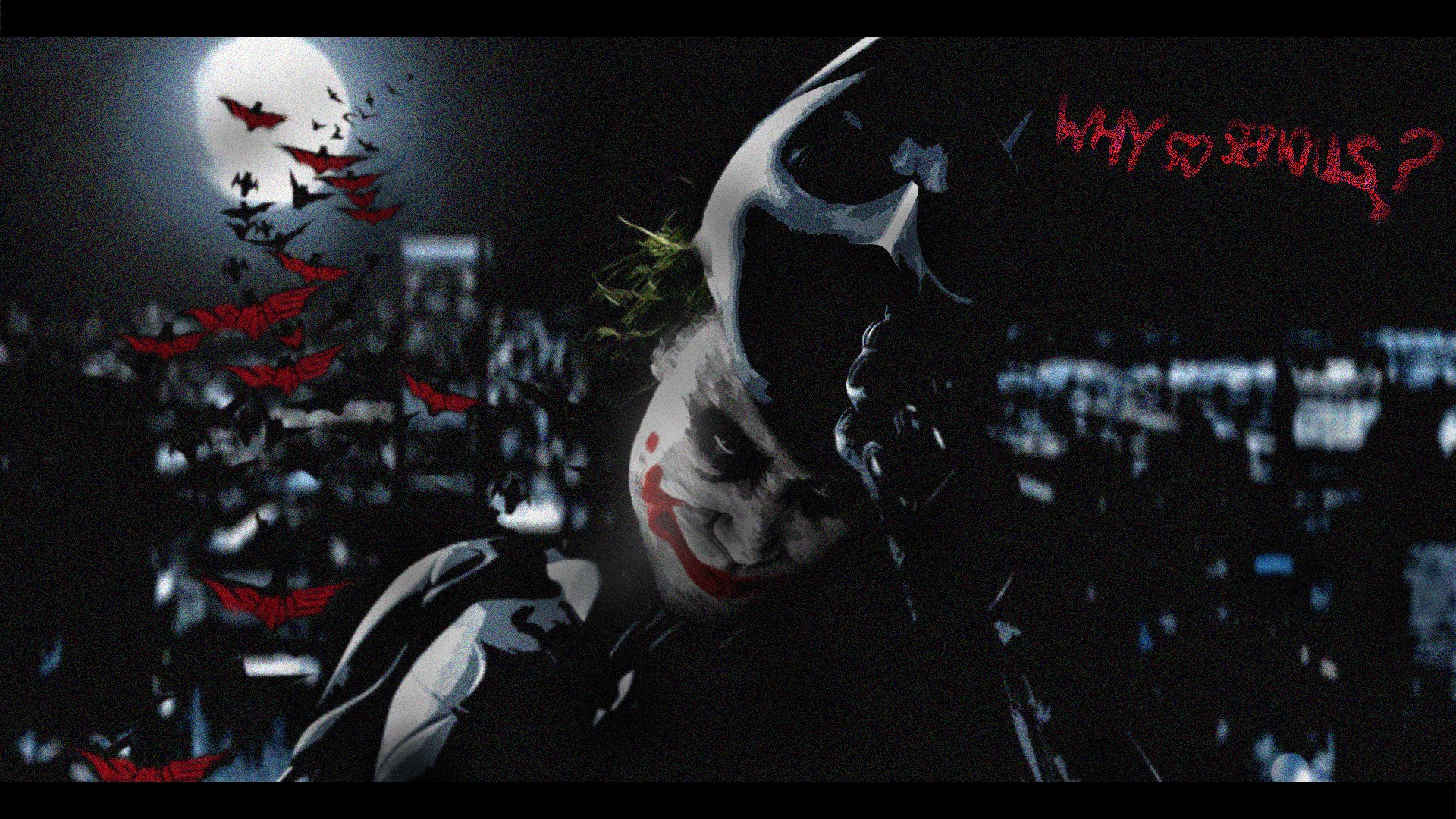 General 1920x1080 Batman Joker Heath Ledger dark artwork mask bats Moon movies