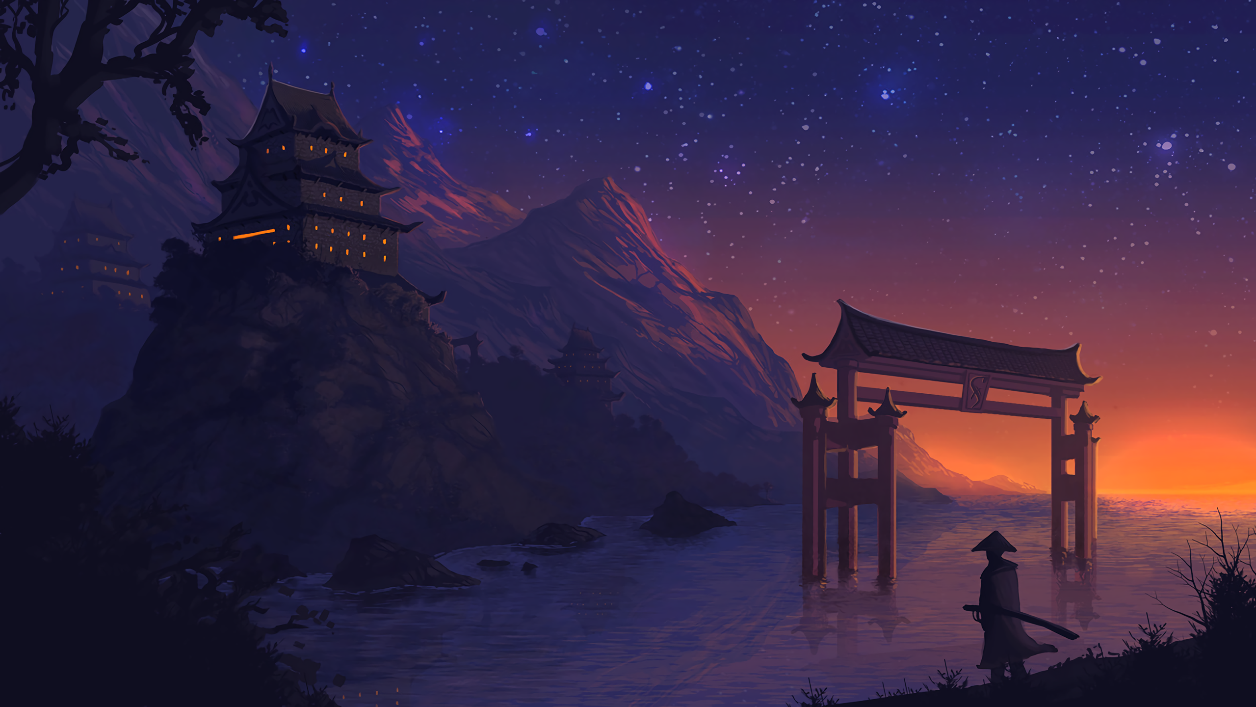 Anime 2560x1440 landscape anime digital art fantasy art night stars sunset