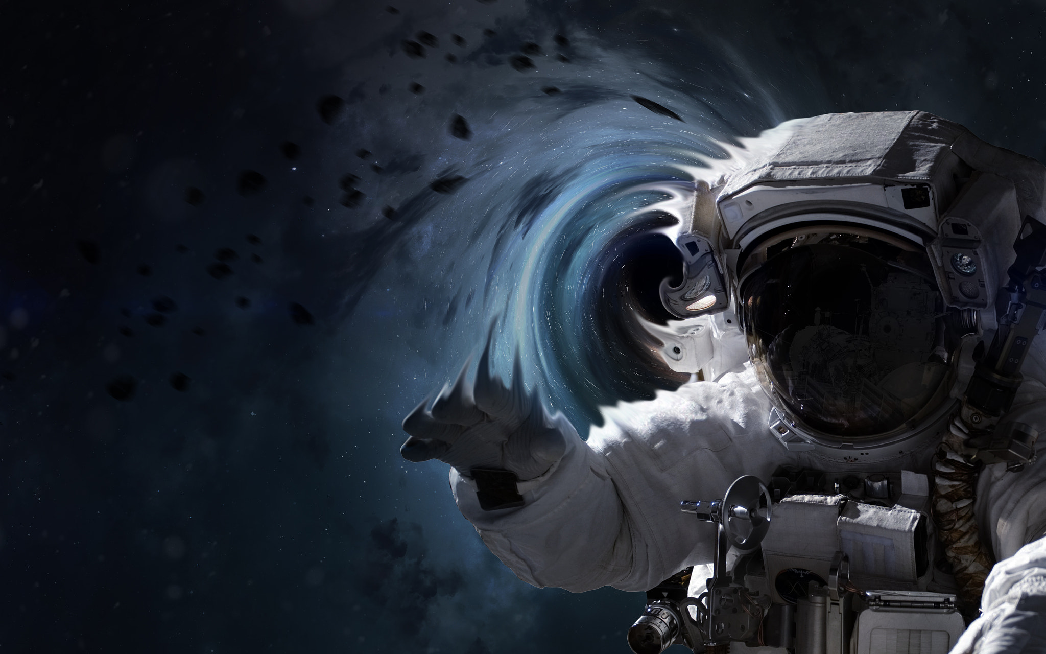 General 2048x1280 space art space astronaut black holes digital art Vadim Sadovski spacesuit