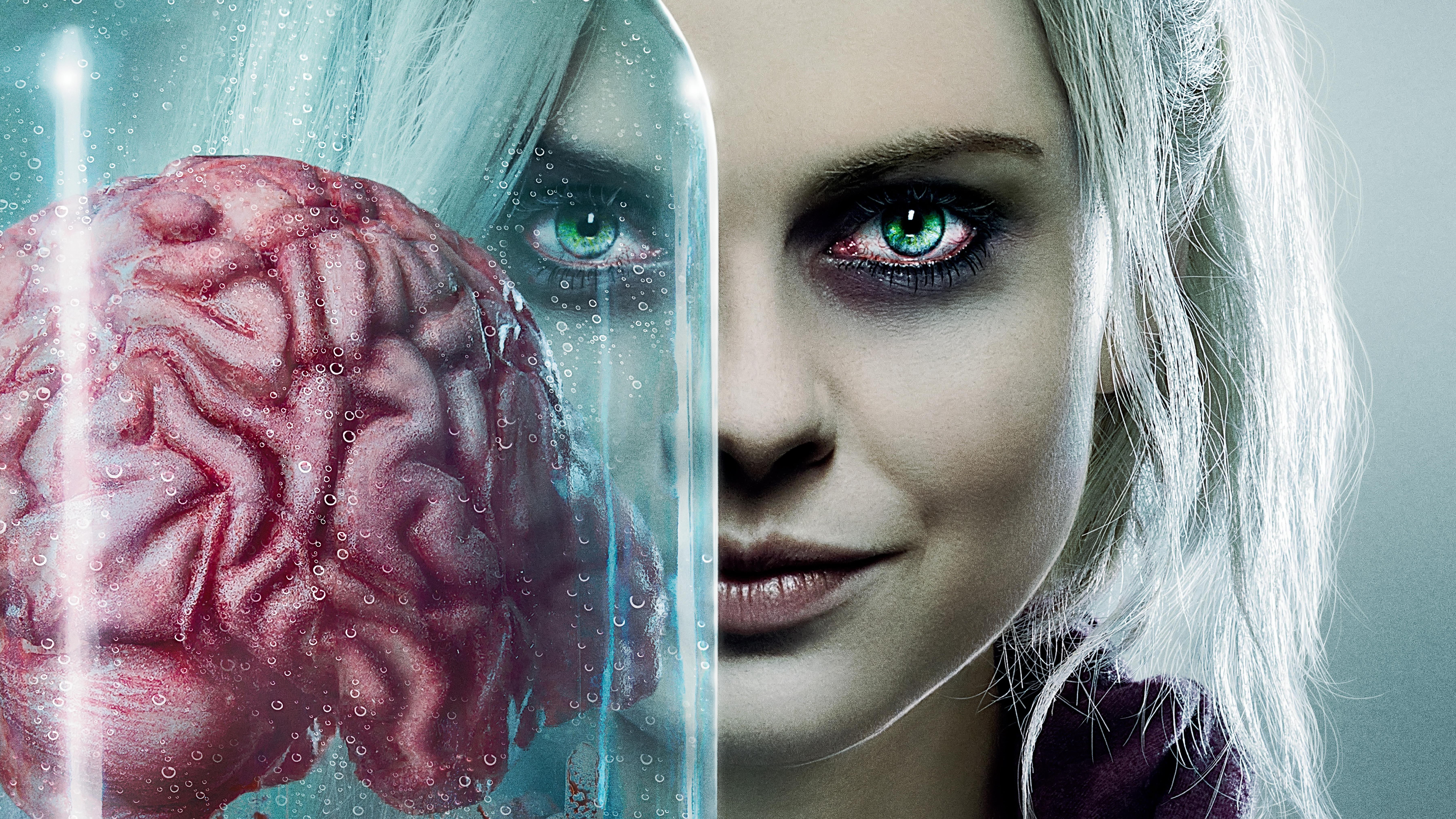 People 7200x4050 women face looking at viewer actress IZombie Rose McIver green eyes brain dyed hair glass Olivia "Liv" Moore zombies New Zealand Women promotional closeup