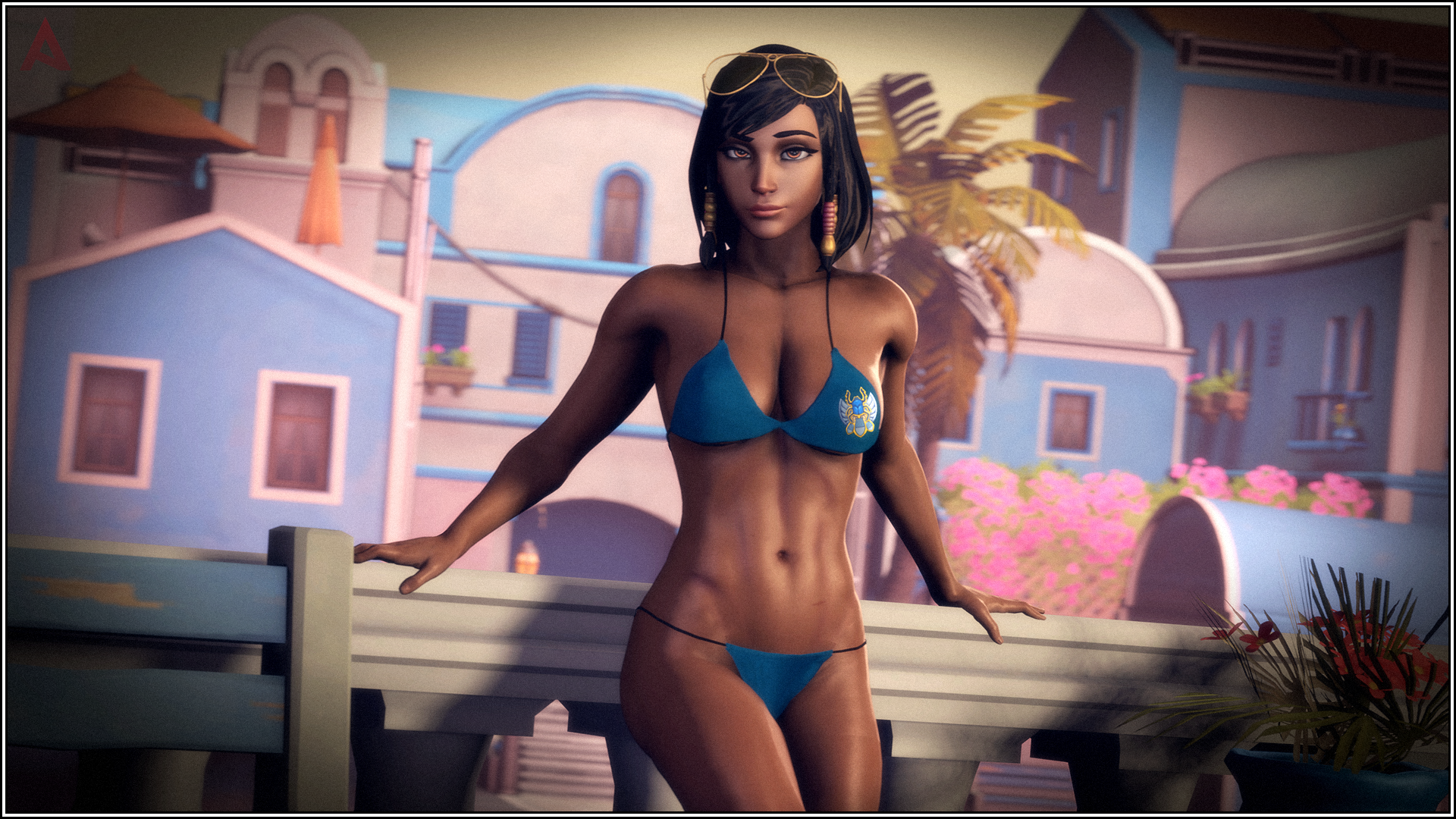 General 1920x1080 Source Filmmaker Overwatch Pharah (Overwatch) bikini sunglasses video game characters digital art