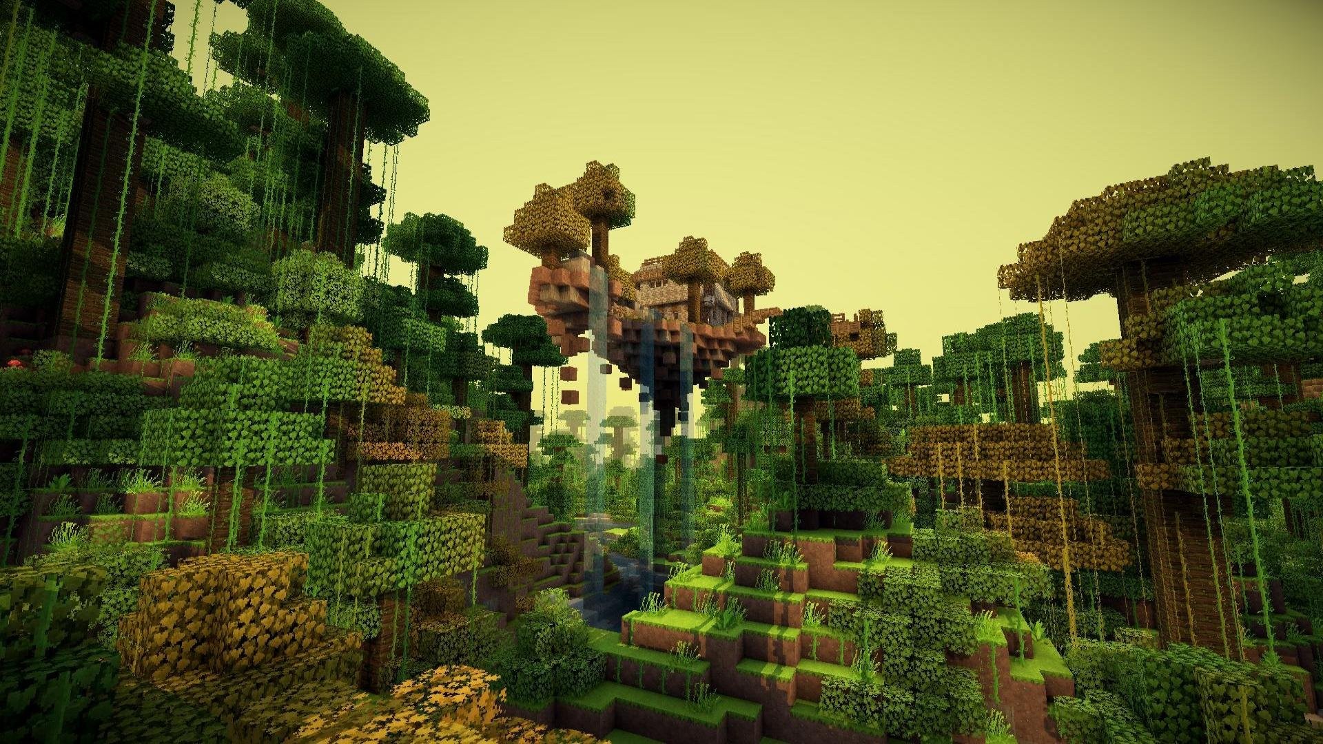 General 1920x1080 Minecraft video games trees forest waterfall