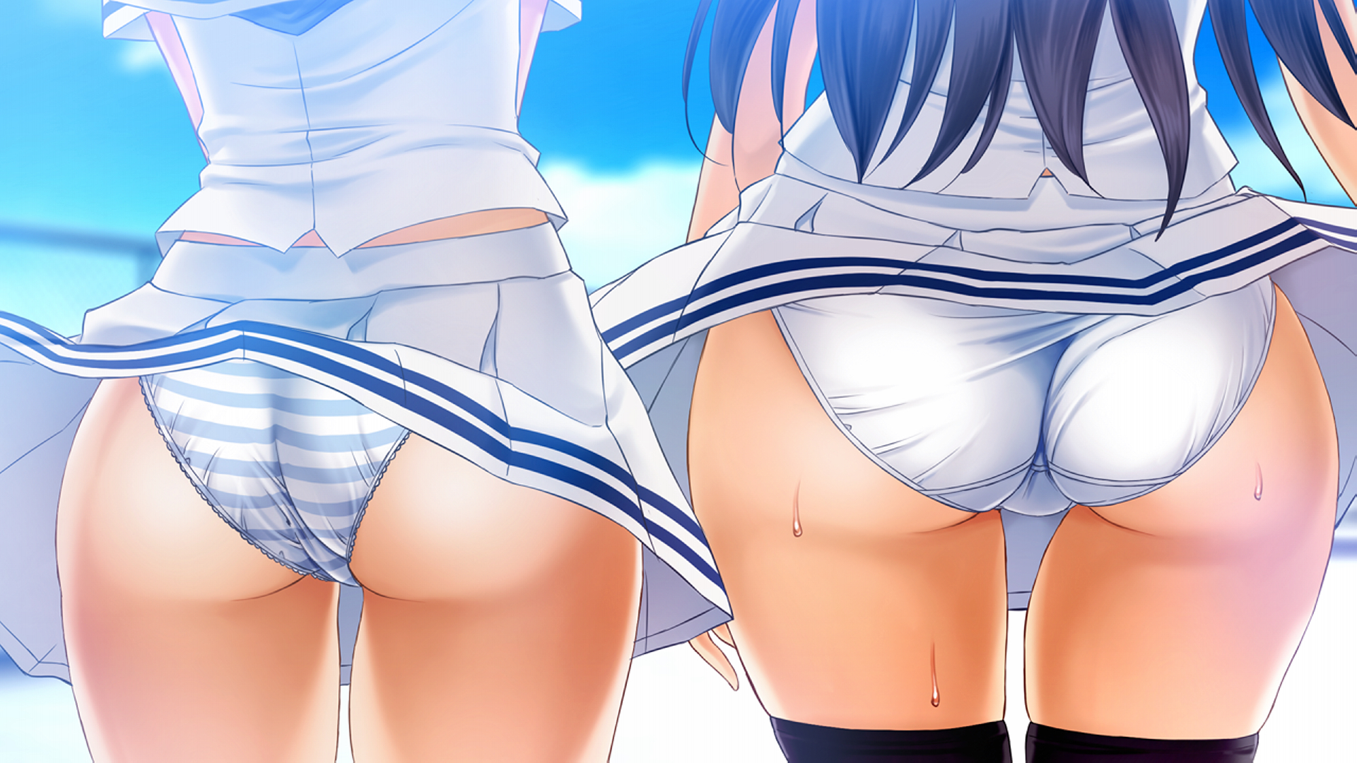 Anime 1920x1080 Oshirikko Venus Hisamekawa Shizuku striped panties ass anime anime girls panties thigh-highs TOMA (artist) bright