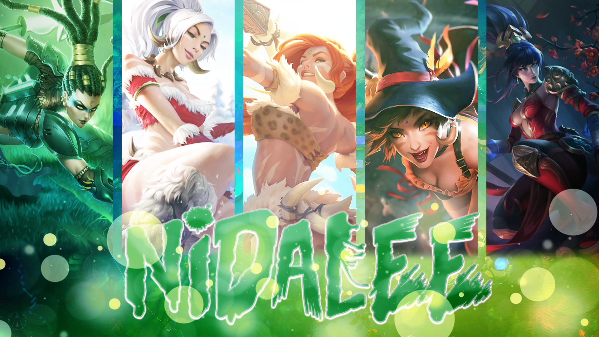 General 1920x1080 League of Legends Nidalee (League of Legends) collage anime girls witch hat PC gaming