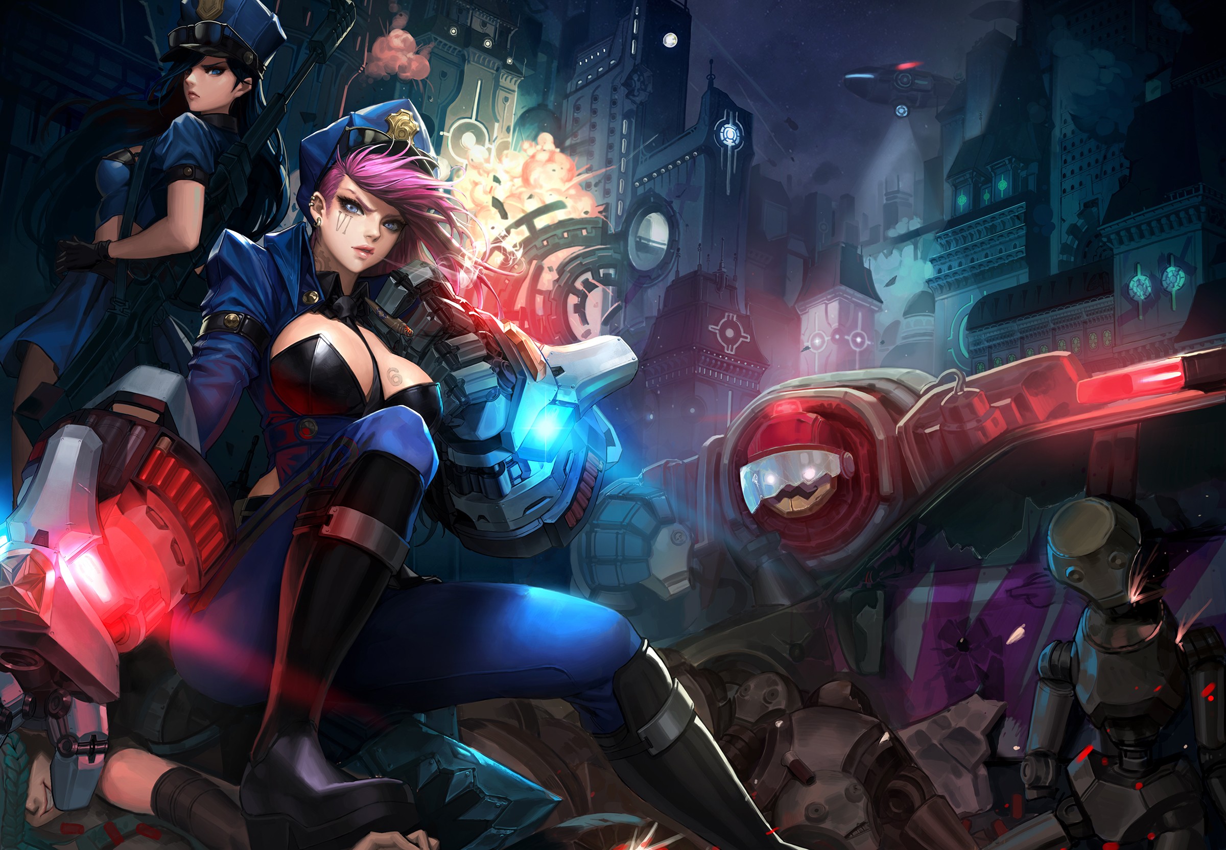Anime 2400x1664 anime anime girls League of Legends Vi (League of Legends) boobs big boobs ArtStation two women police women video game art video game girls PC gaming Caitlyn (League of Legends) curvy police fan art video game characters