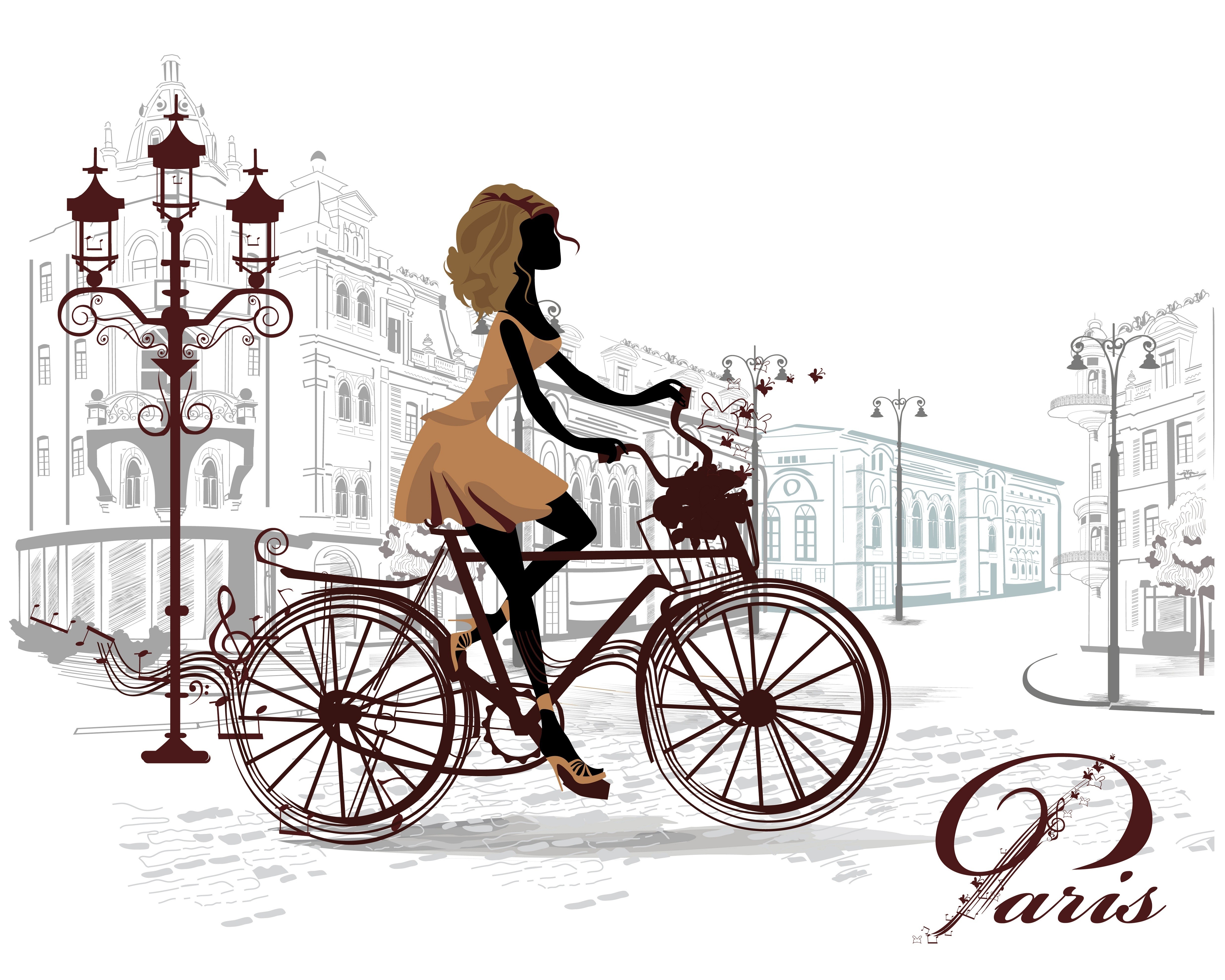 General 4950x3960 women bicycle artwork Paris women with bicycles vehicle digital art simple background