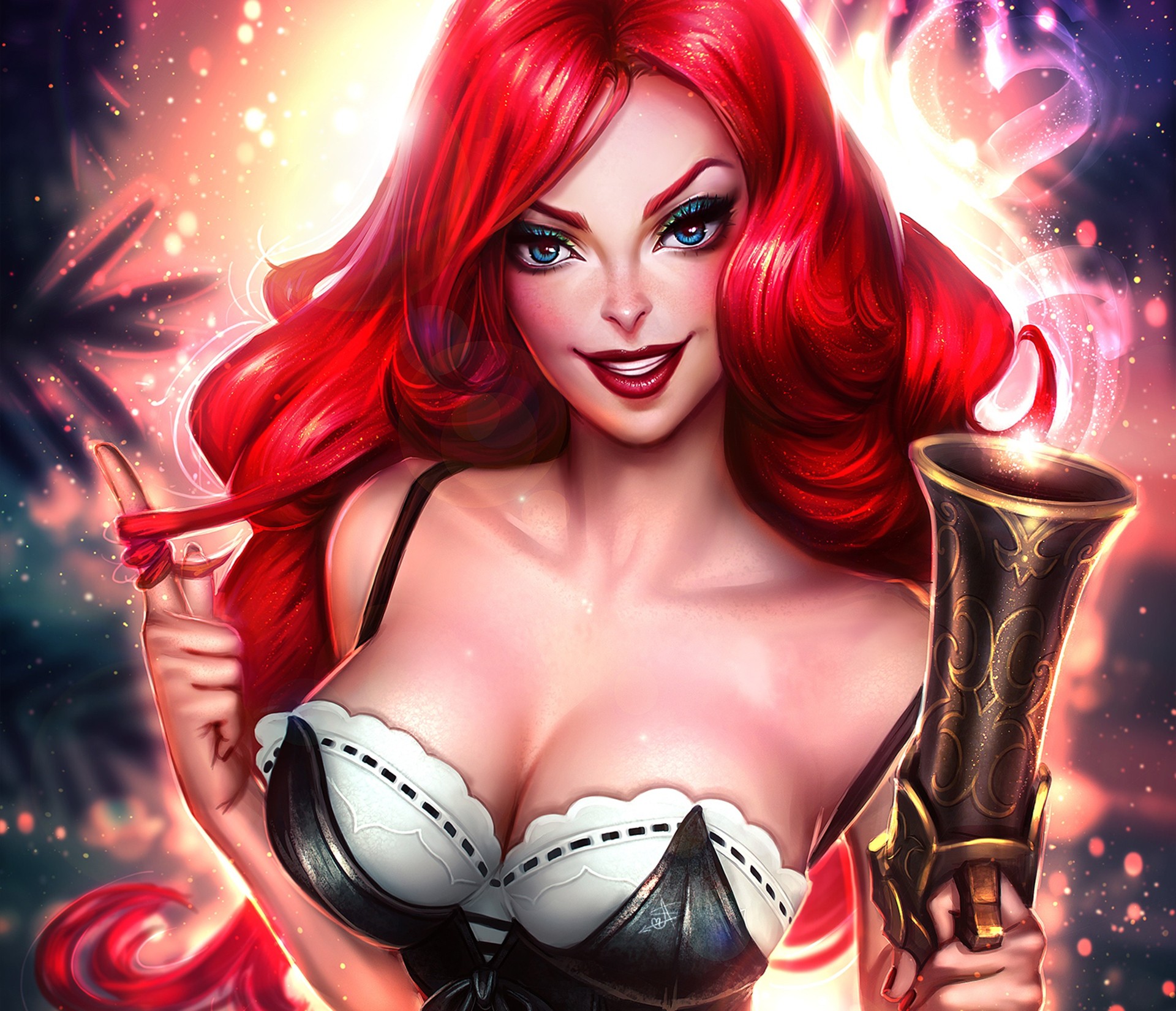 Women Miss Fortune League Of Legends Big Boobs Red Lipstick Video Game Characters Video