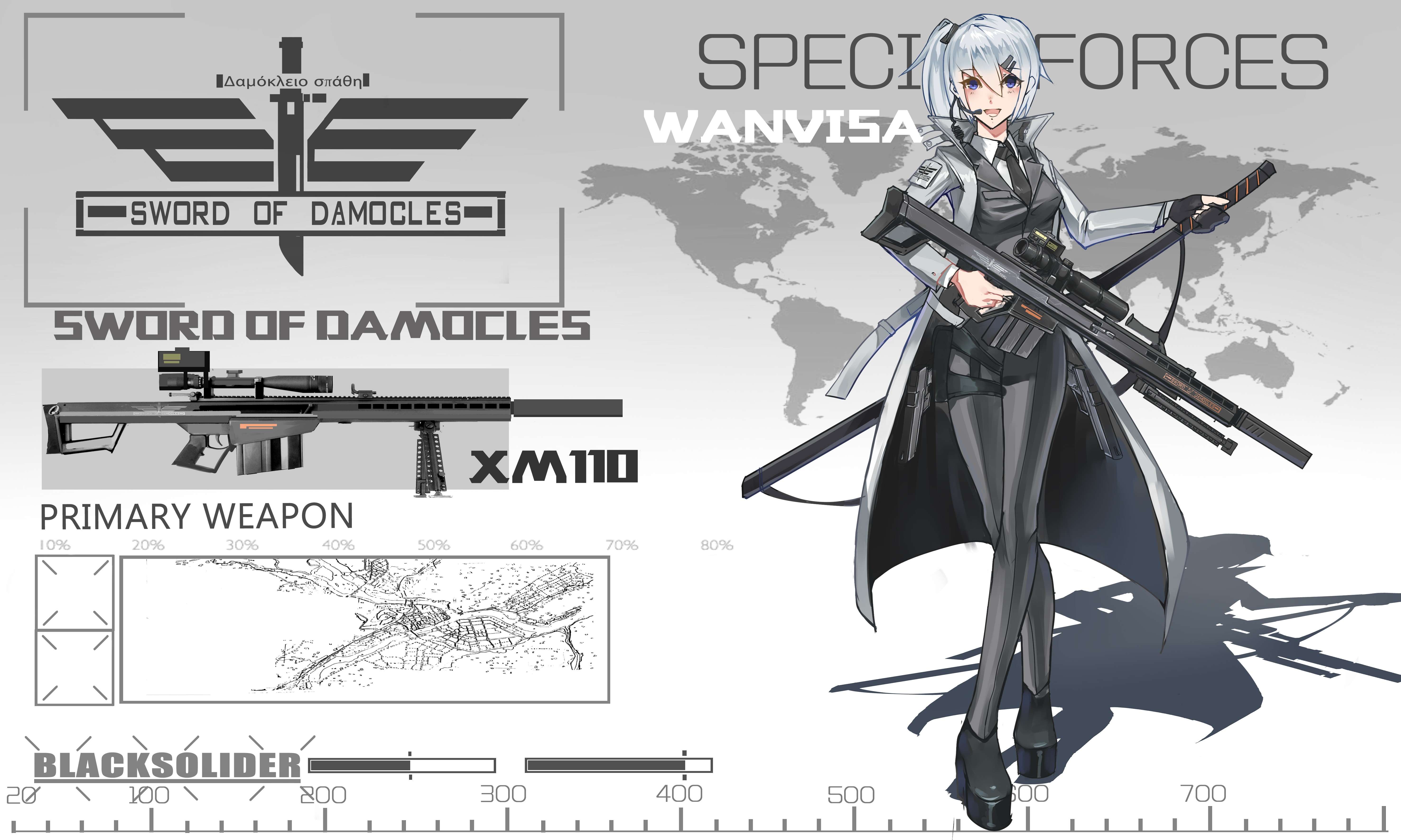 Anime 5905x3543 anime anime girls weapon gun sniper rifle blue eyes gray hair Black Soldier Pixiv machine gun girls with guns shoulder length hair legs