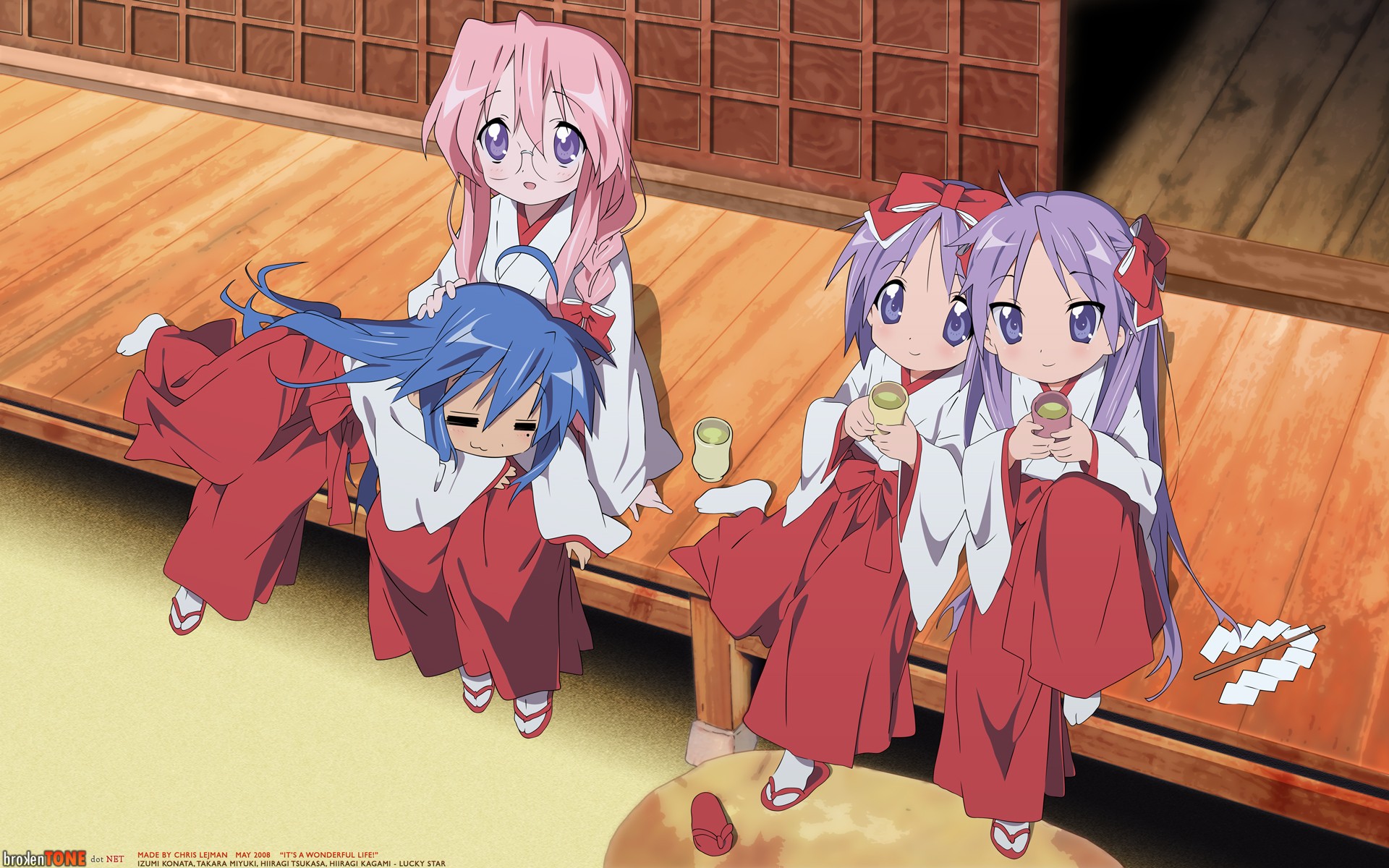 Anime 1920x1200 anime anime girls Lucky Star group of women blue hair pink hair sitting looking at viewer