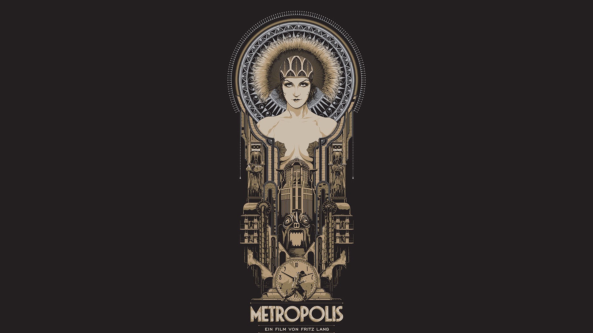 General 1920x1080 metropolis  illustration dark movie poster movies beige simple background boobs Metropolis (1927)