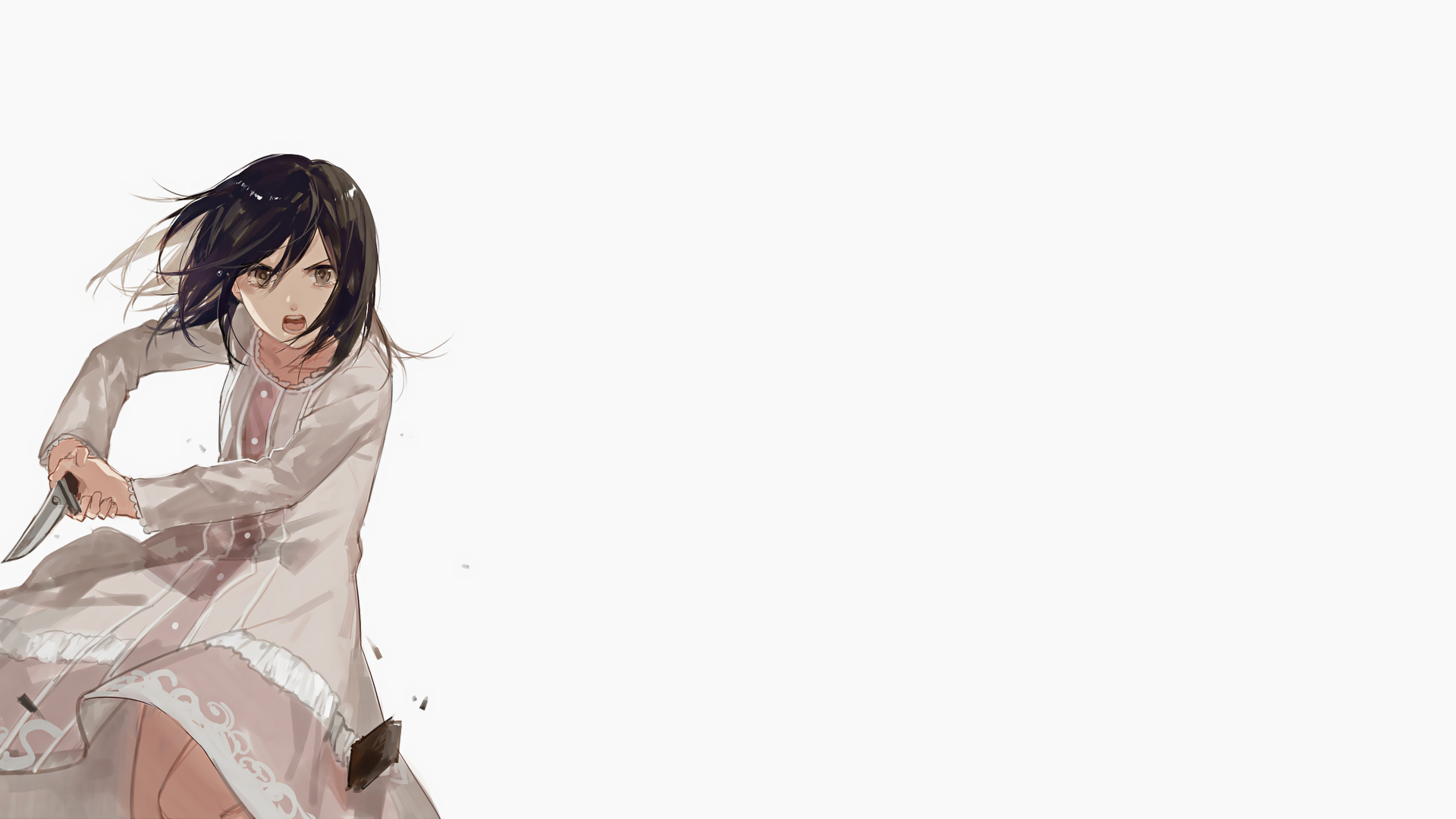 Anime 1920x1080 Shingeki no Kyojin Mikasa Ackerman simple background white background anime girls knife dark hair