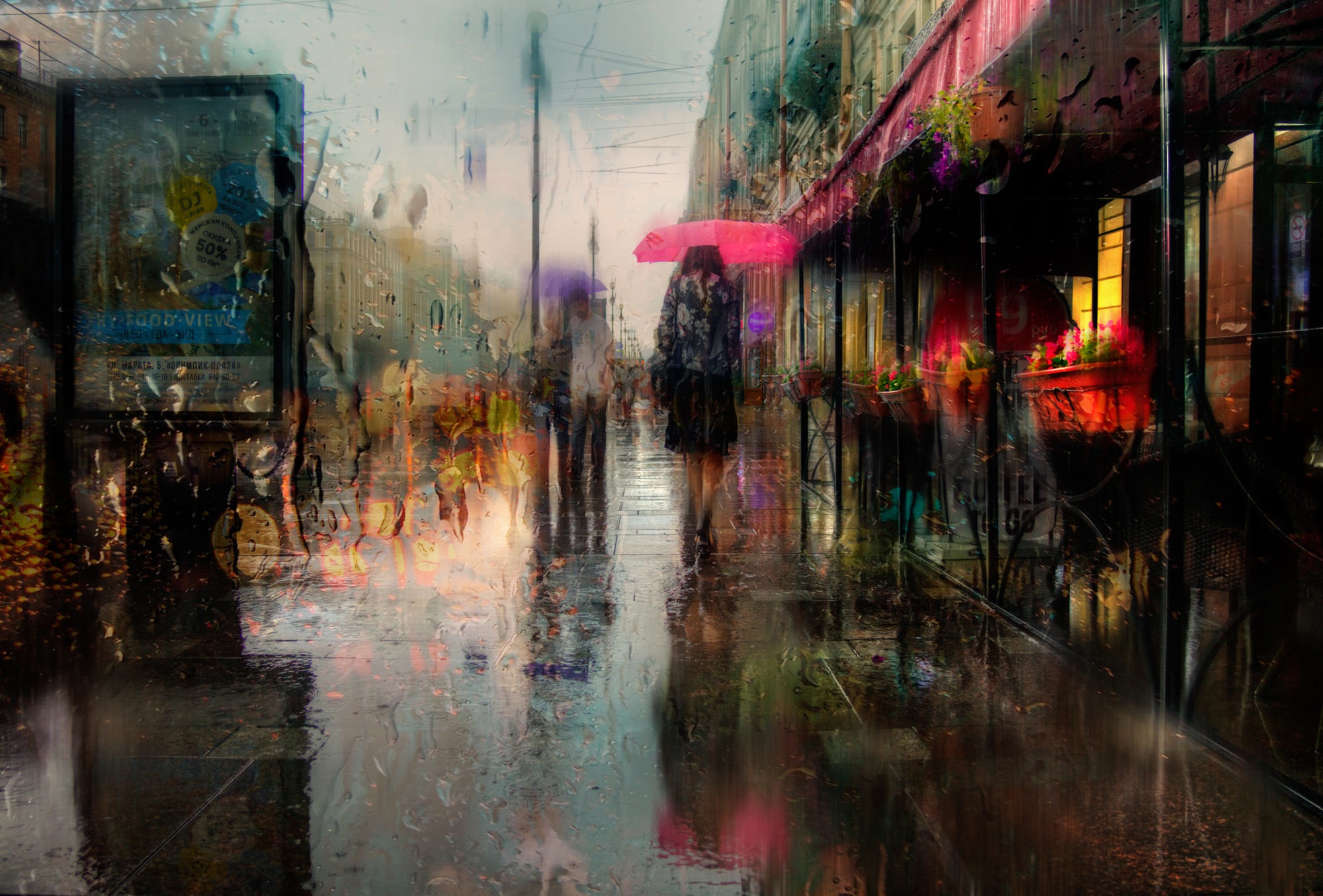 People 2000x1355 St. Petersburg rain urban water drops street umbrella