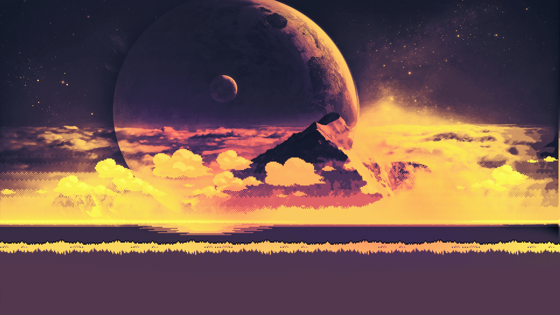 General 1920x1080 space Moon stars pixels planet clouds