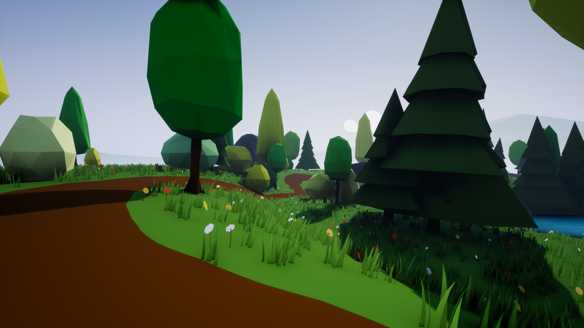 General 1920x1080 low poly Unreal Engine 4  environment nature forest digital art road trees grass flowers