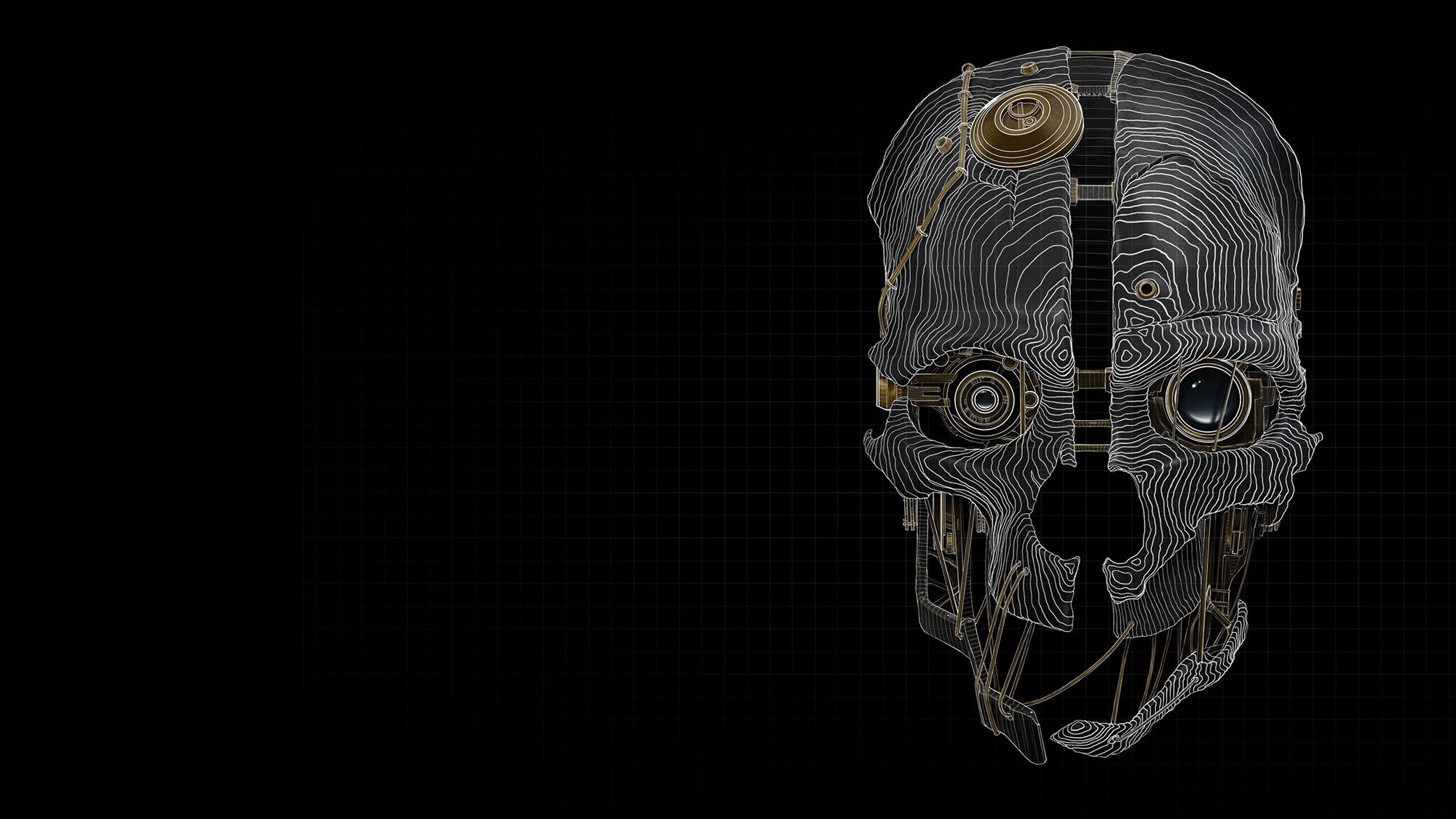 General 2000x1125 Dishonored video games Bethesda Softworks skull mask steampunk PC gaming black background simple background video game art