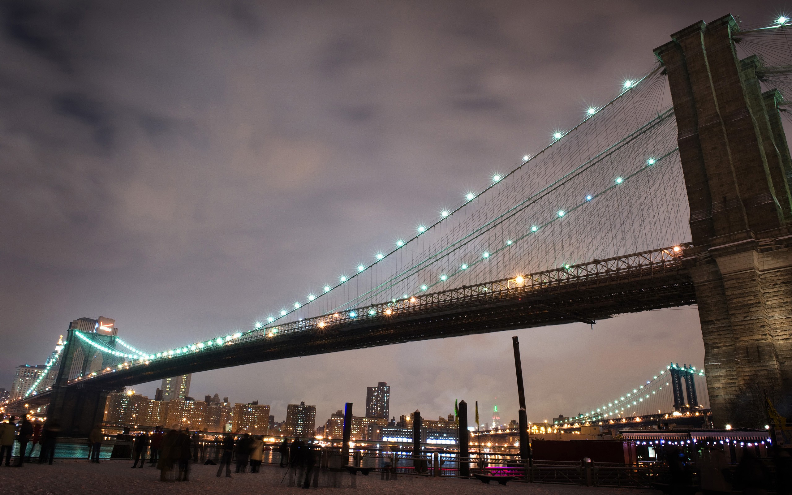 General 2560x1600 bridge New York City Brooklyn Bridge city people city lights USA urban