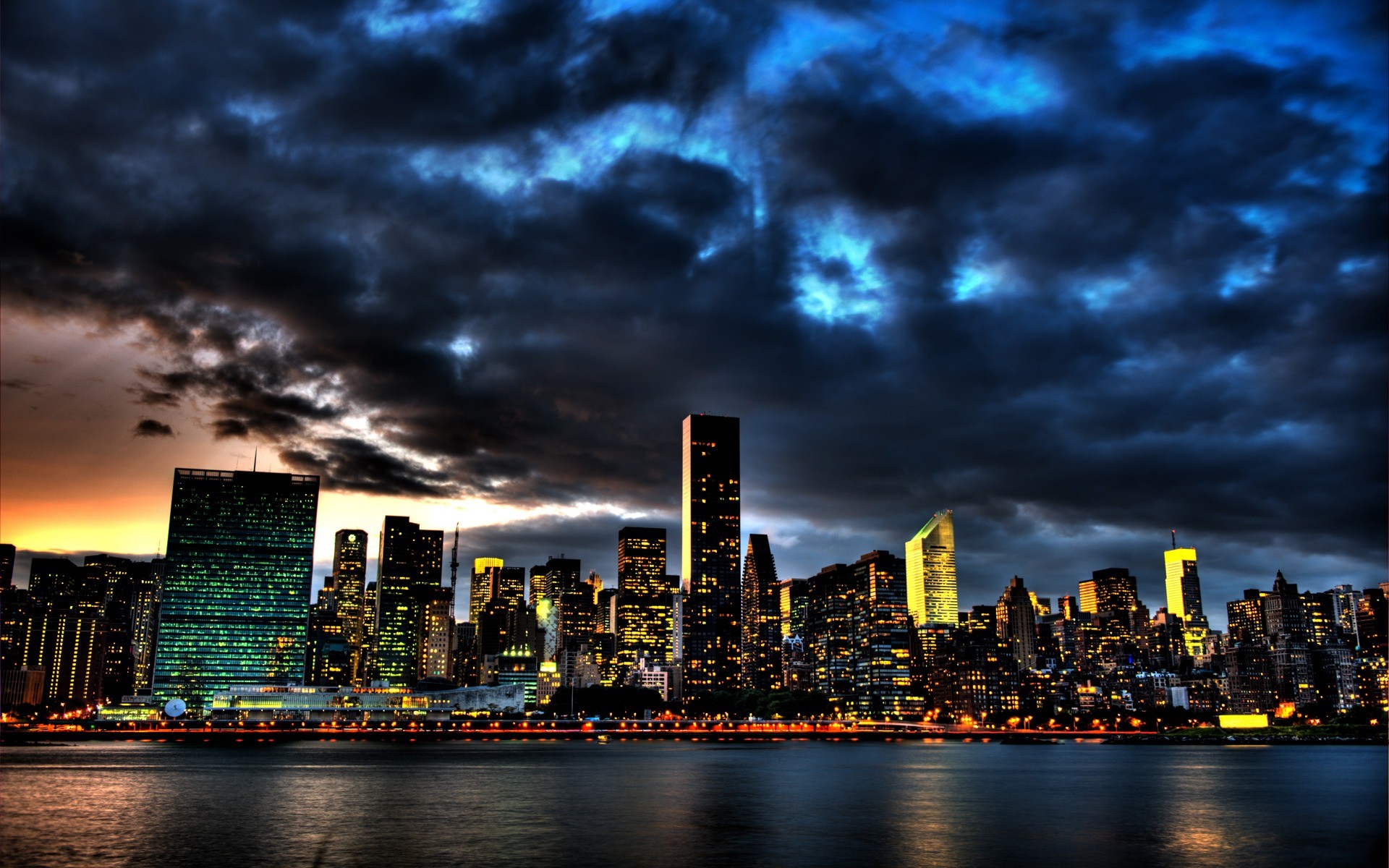 General 1920x1200 New York City city cityscape city lights Manhattan dusk overcast USA low light
