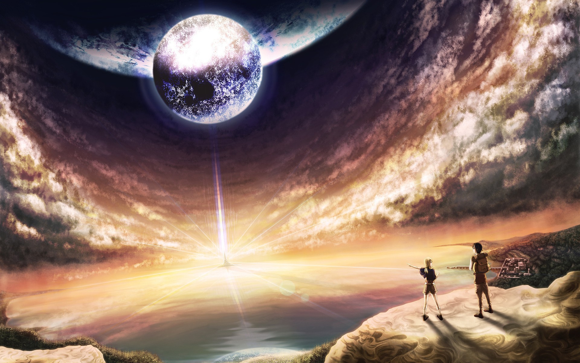 Anime 1920x1200 anime cliff Moon sky artwork