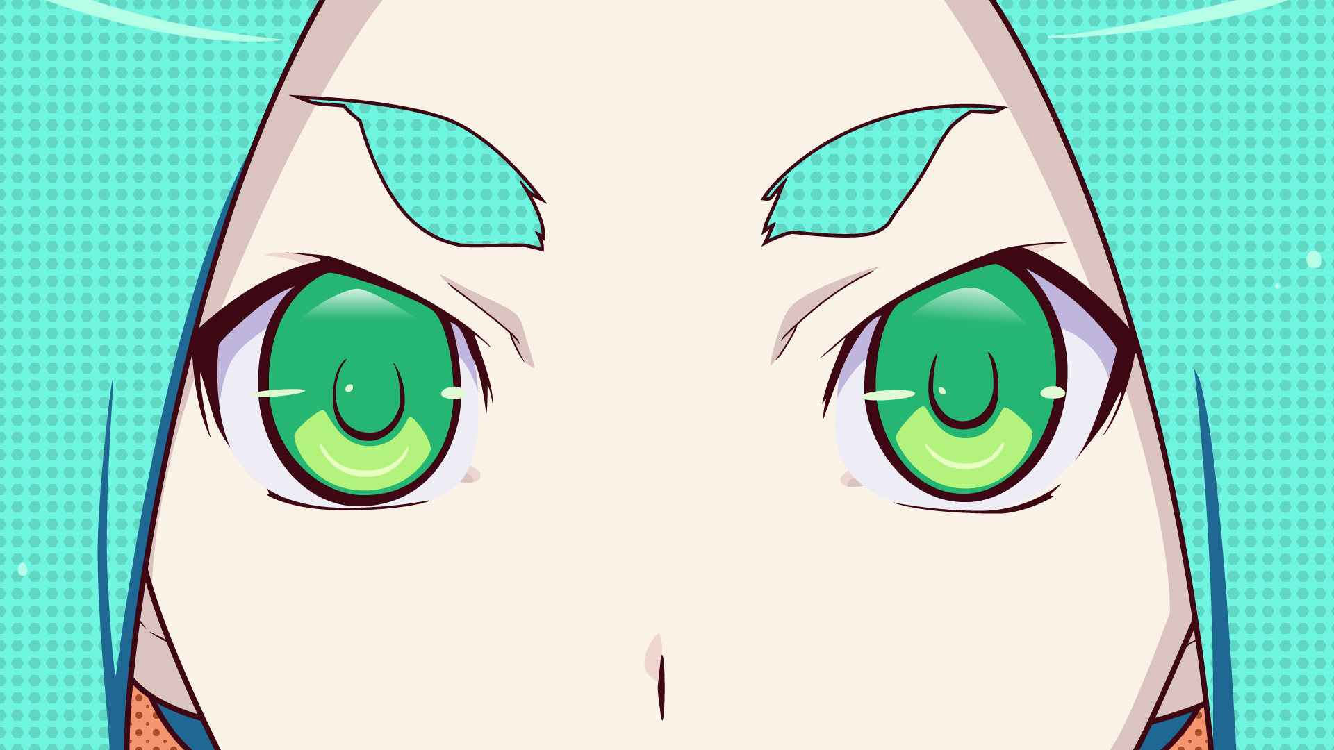 Anime 1920x1080 anime anime girls Monogatari Series anime vectors Ononoki Yotsugi closeup face green eyes looking at viewer eyes