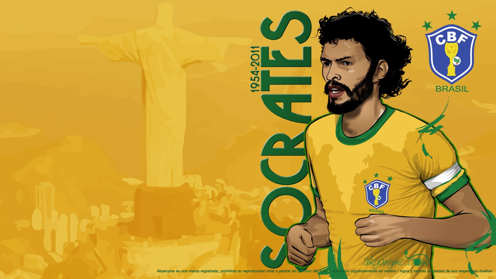 People 1600x900 footballers soccer Socrates Corinthians Brazil men sport deceased digital art watermarked