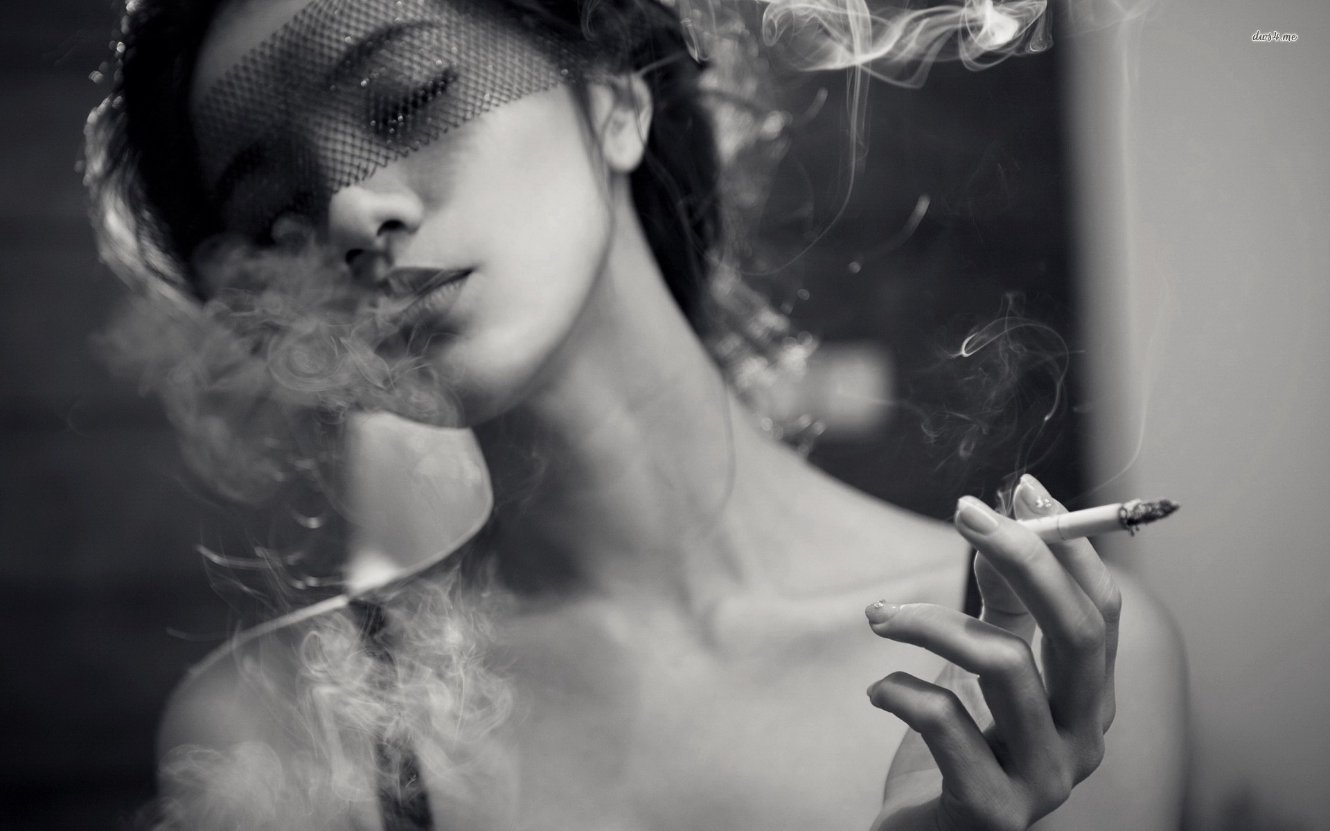 People 1920x1200 women smoking monochrome veils closed eyes Asian face closeup cigarettes women indoors indoors model