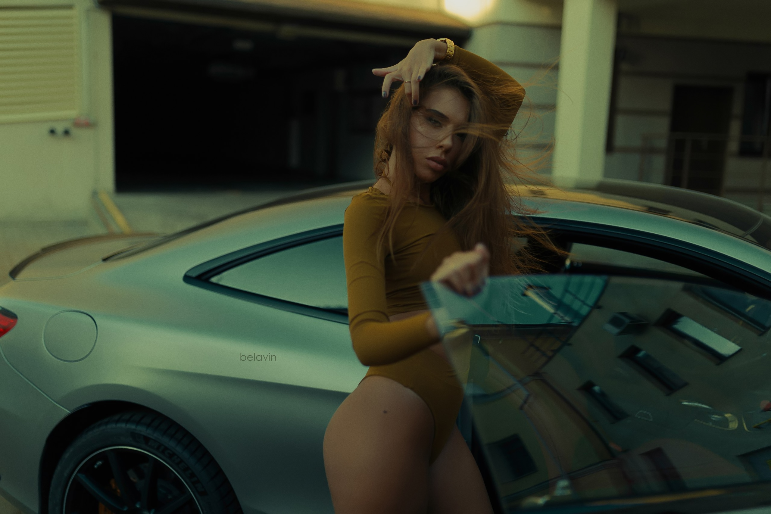 People 2560x1707 women Alexander Belavin ass tanned leotard women with cars portrait outdoors car