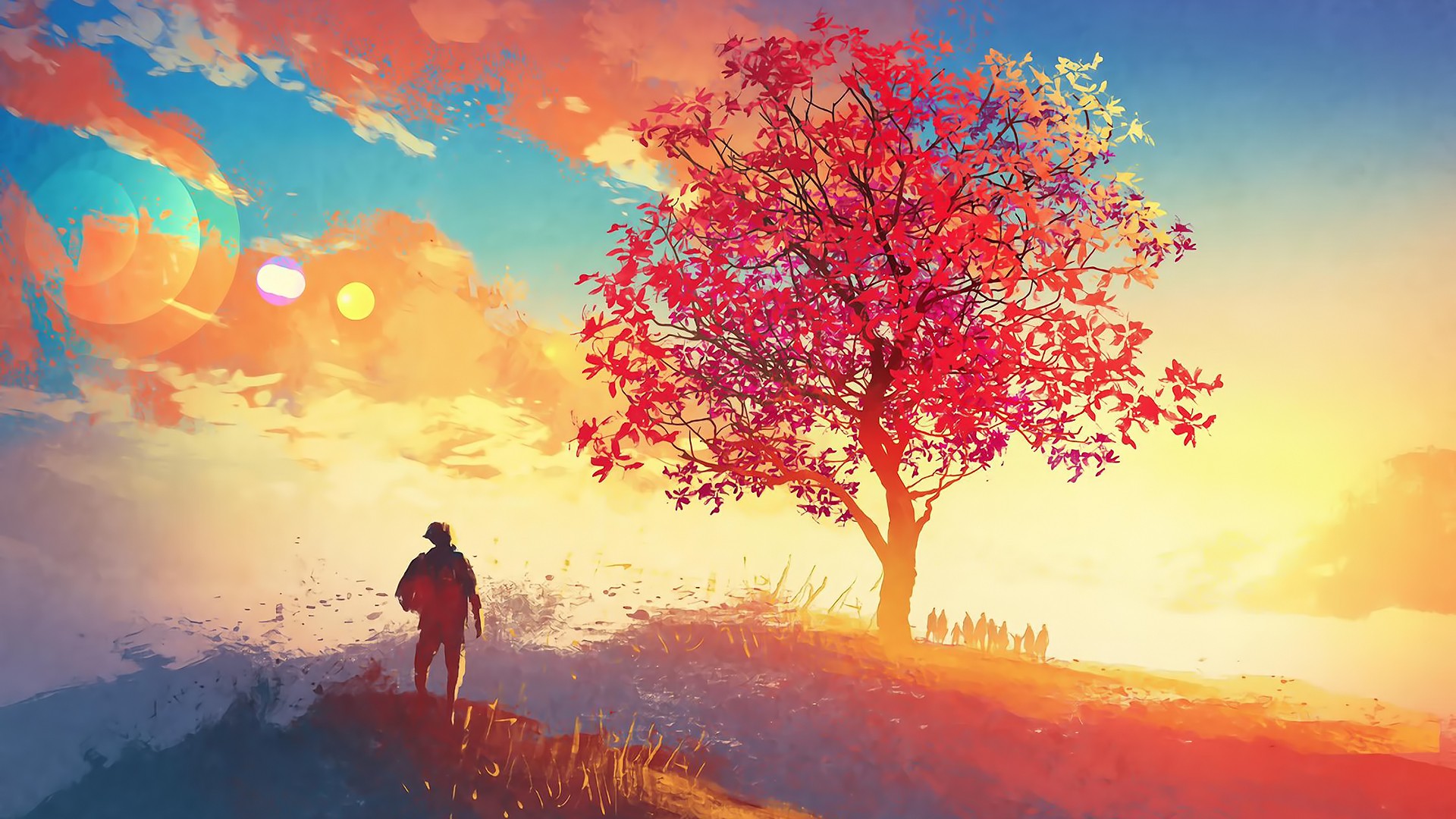 General 1920x1080 trees people painting artwork sky nature clouds sunlight men outdoors