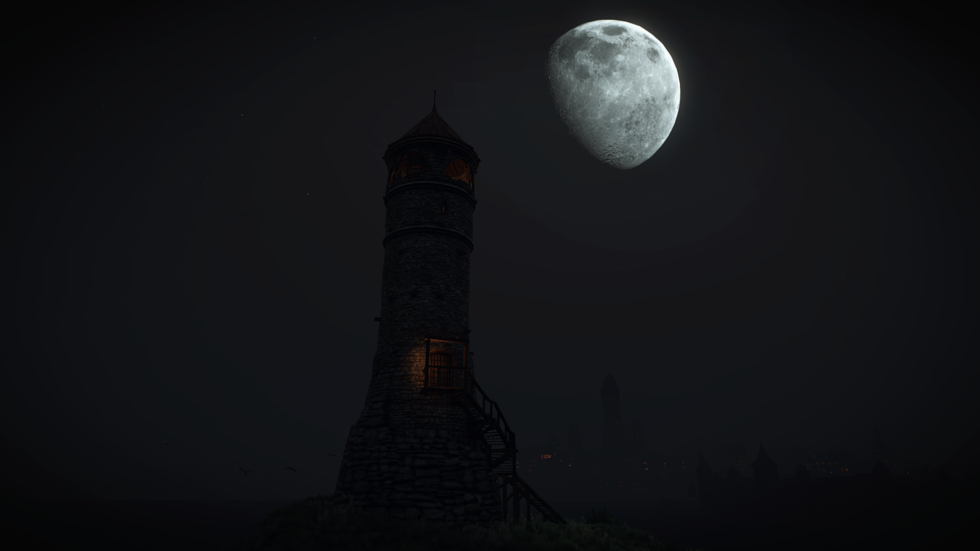 General 1920x1080 The Witcher 3: Wild Hunt video games Novigrad tower Moon PC gaming screen shot RPG