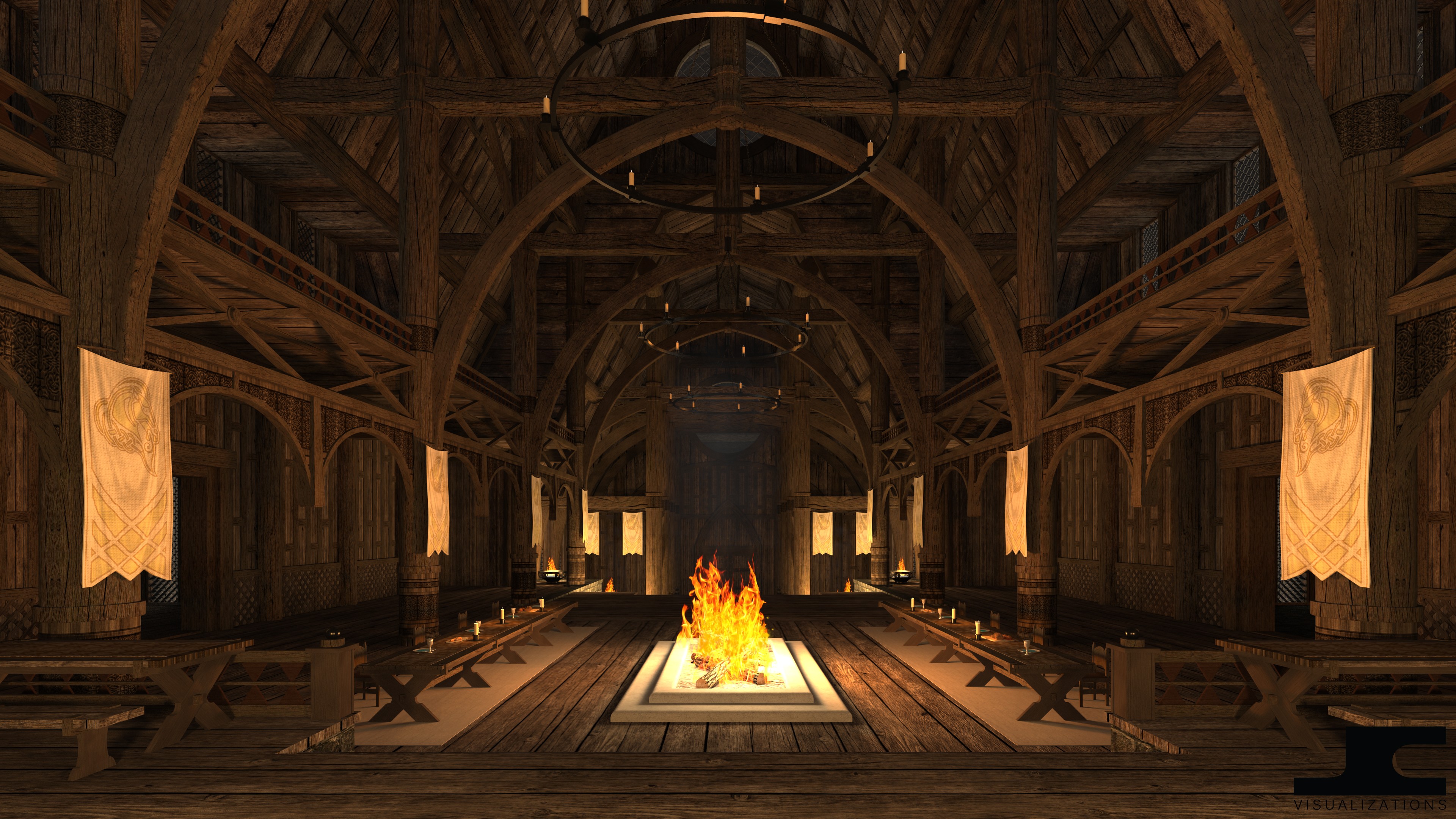 General 3840x2160 Dragonsreach The Elder Scrolls V: Skyrim interior CGI JC Visualizations RPG PC gaming video games