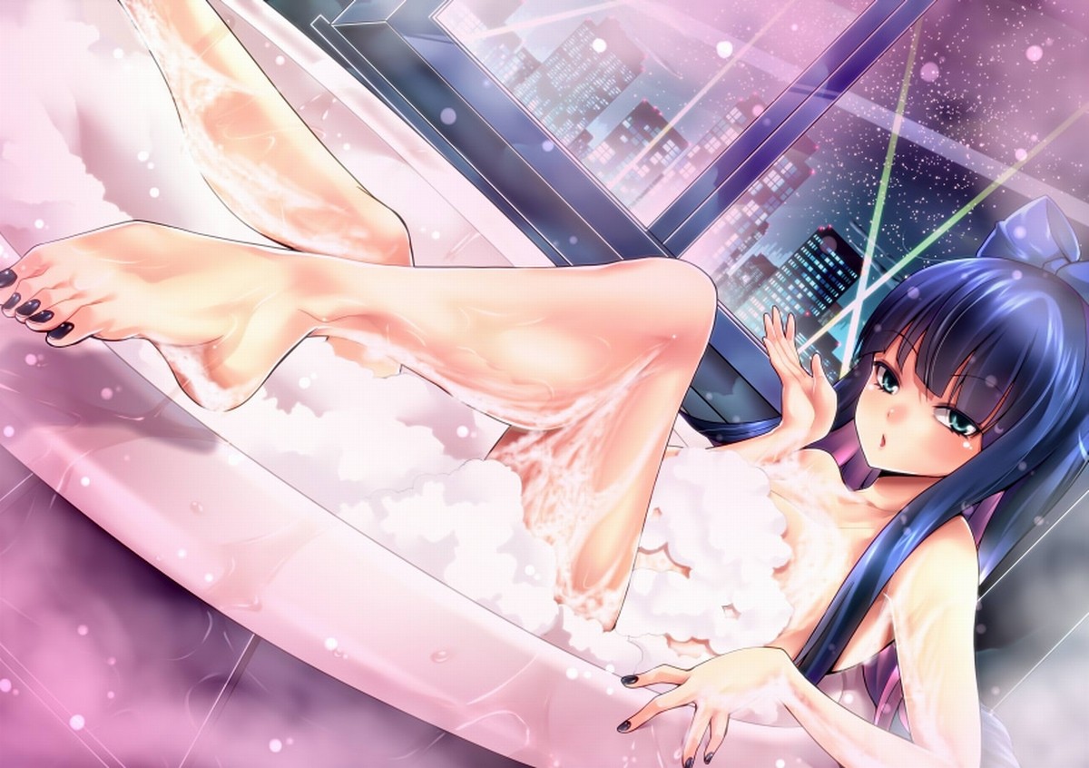 Anime 1200x846 anime Panty and Stocking with Garterbelt Anarchy Stocking women anime girls in bathtub painted toenails feet toes barefoot women indoors indoors long hair bathtub bathing