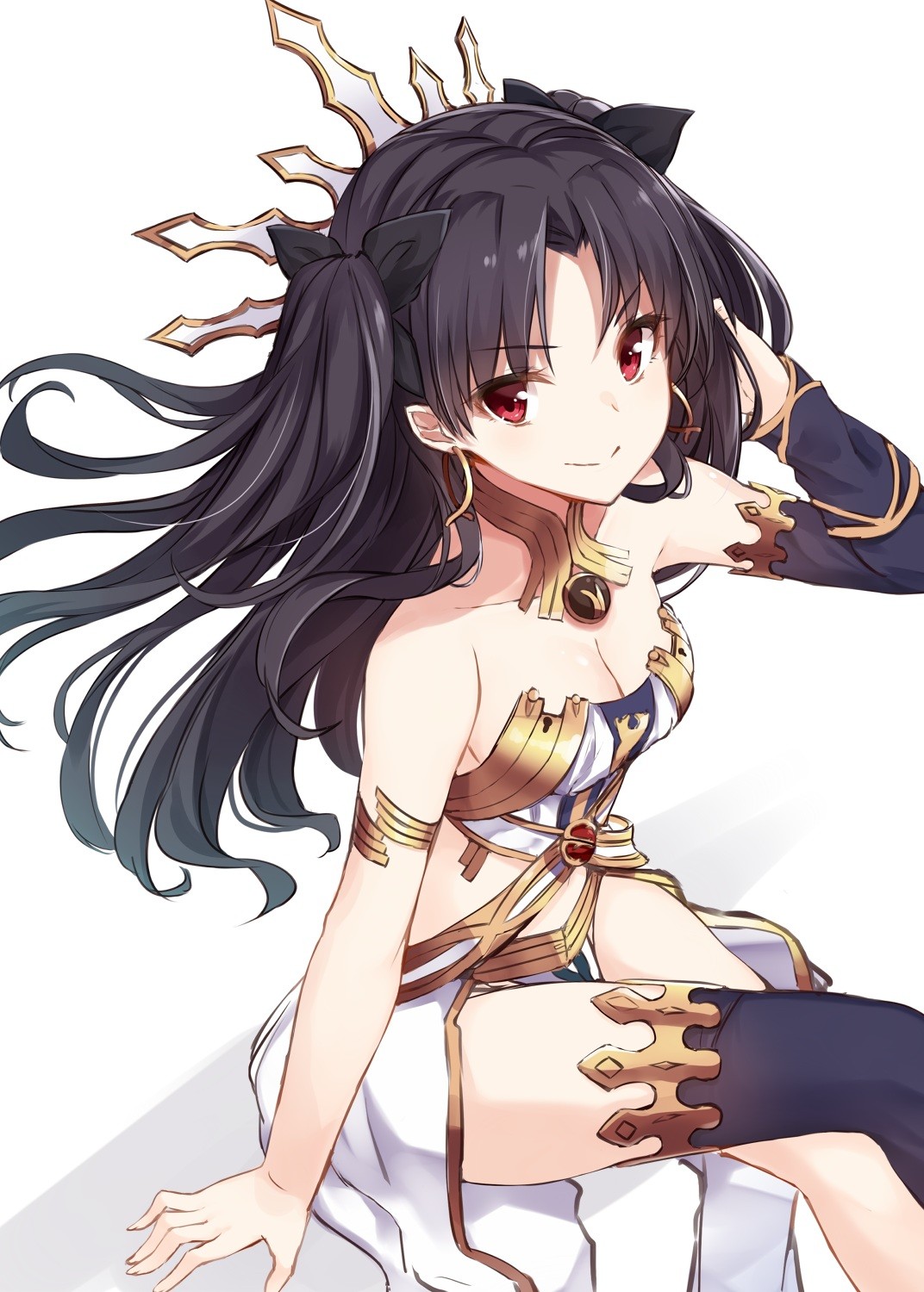 Anime 1072x1500 Fate/Grand Order armor cleavage thigh-highs white background simple background small boobs Ishtar (Fate/Grand Order) Fate series anime girls Takehana Note