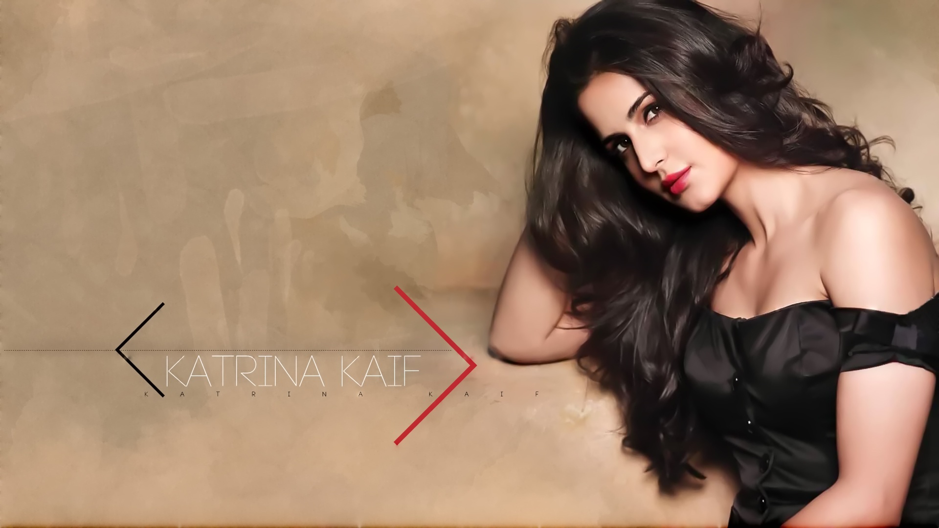 People 1920x1080 Katrina Kaif Bollywood actresses red lipstick black dress women