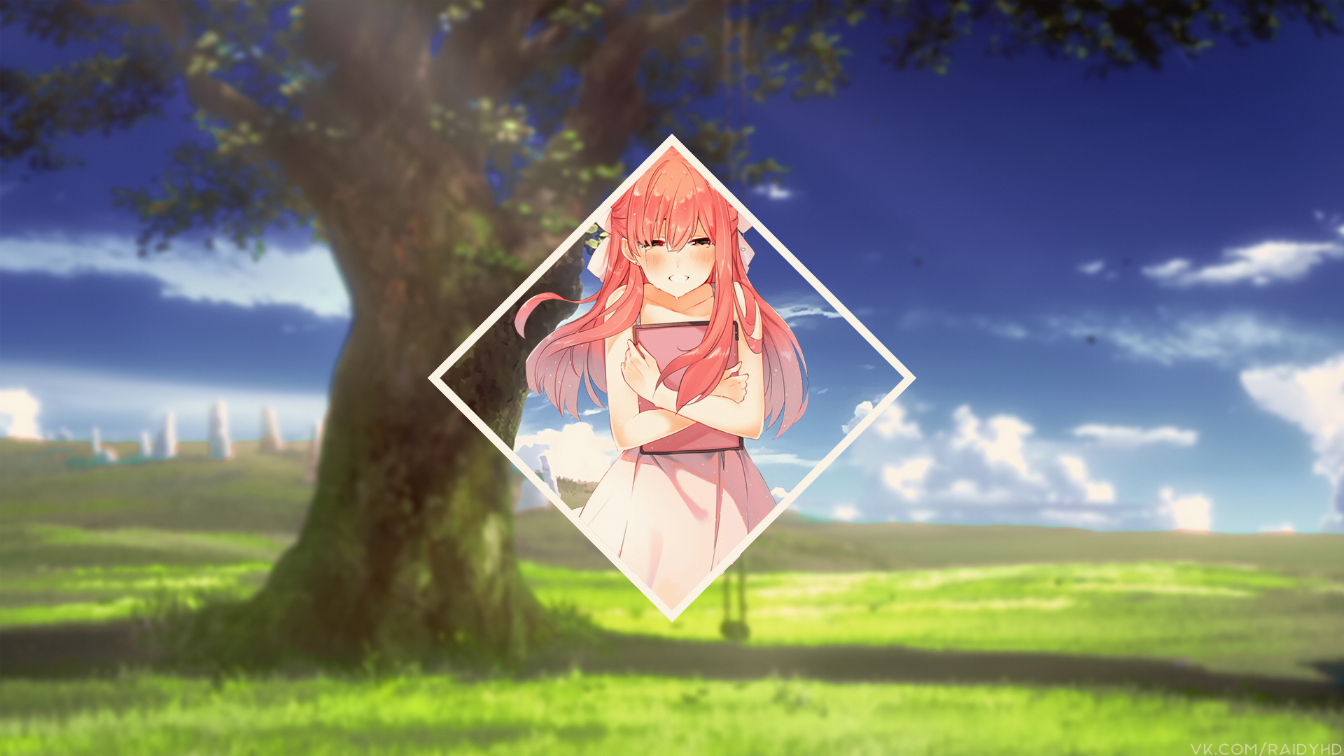 Anime 1920x1080 anime anime girls picture-in-picture shelter Rin (Shelter) pink hair tablet  watermarked