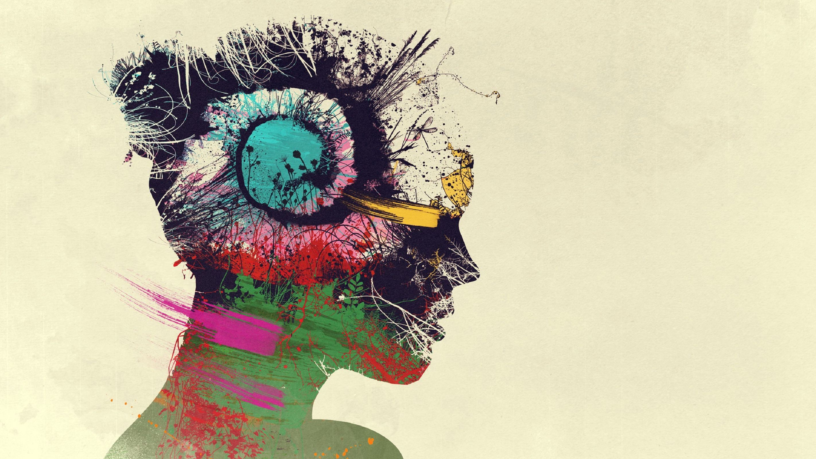 General 2844x1600 psychedelic mind simple background women double exposure colorful digital art