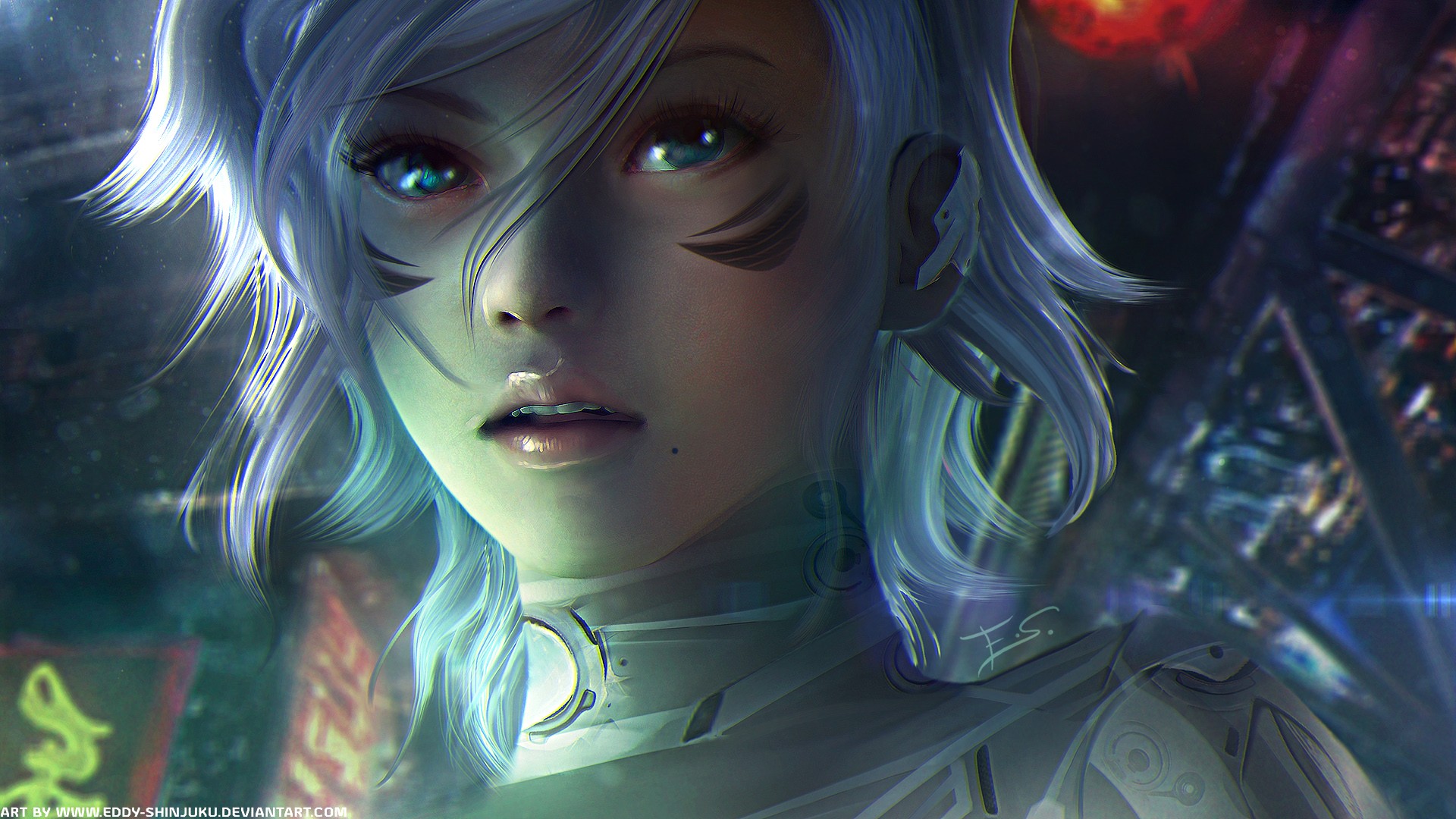 Anime 1920x1080 anime girls white hair science fiction looking at viewer