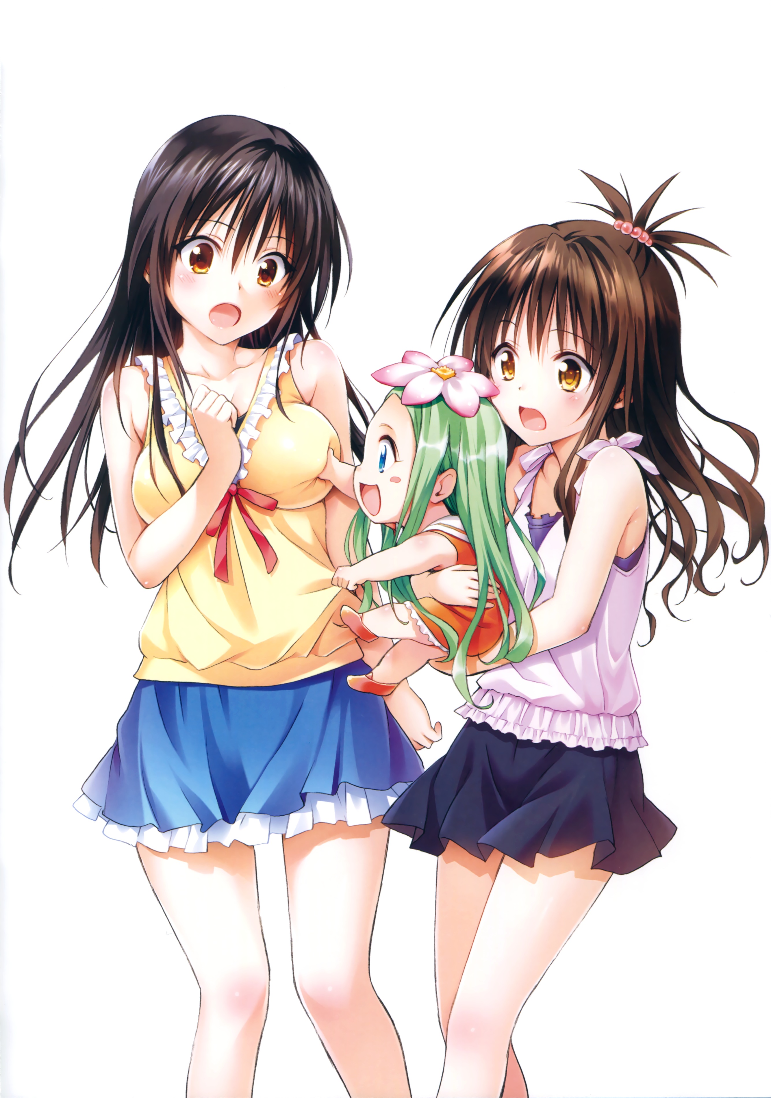 Anime 2668x3800 To Love-ru anime girls Yuuki Mikan Kotegawa Yui Celine Yabuki Kentarou boob grab